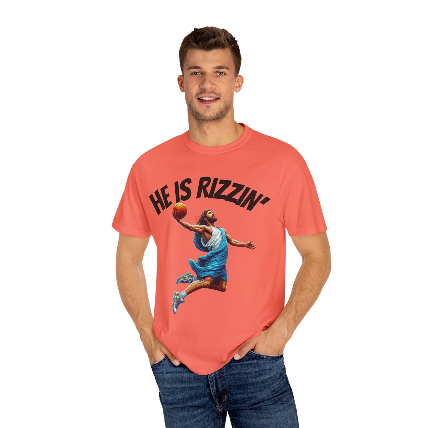 He Is Rizzin' Unisex Garment-Dyed T-Shirt | Trendy Basketball Tee for Sports Lovers