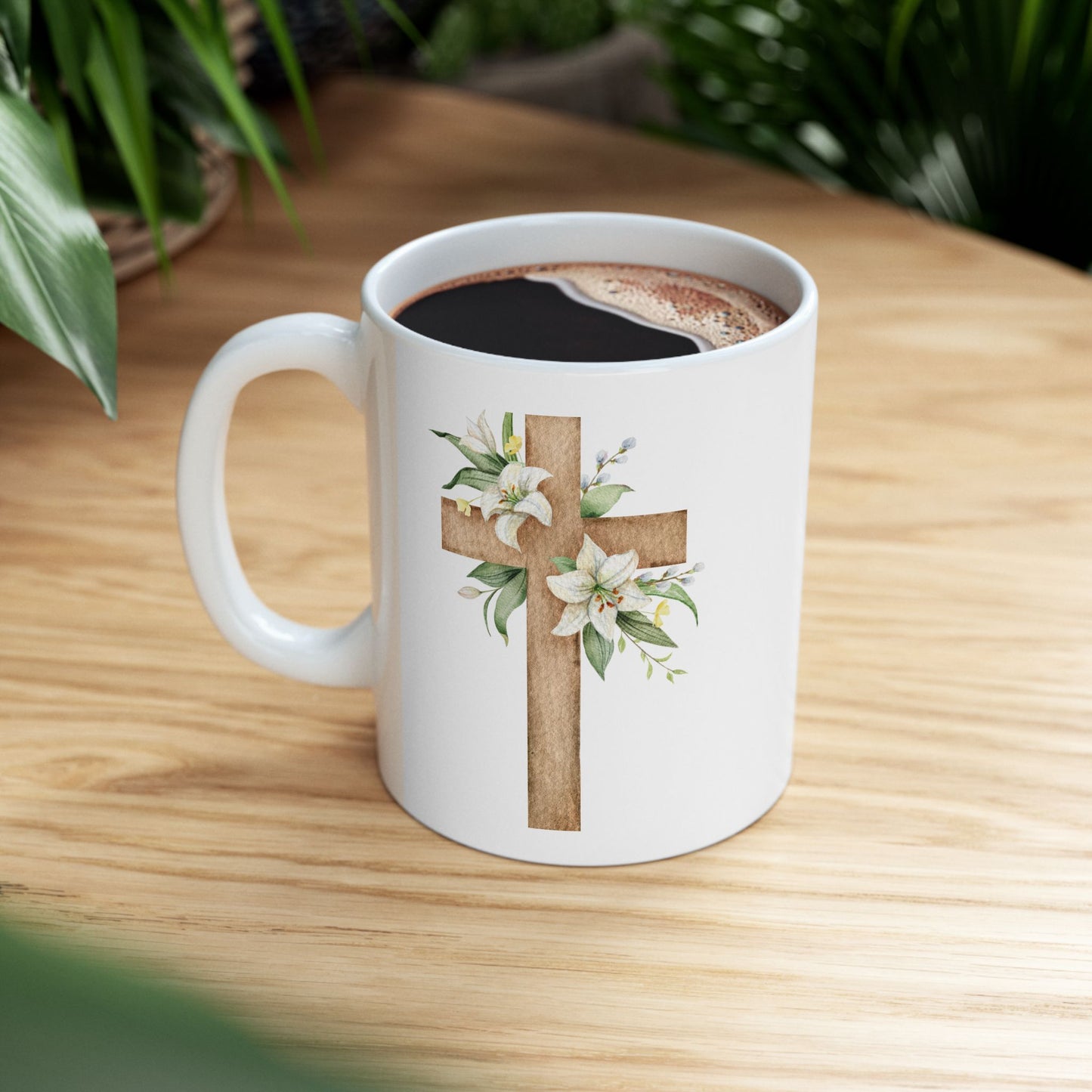 Floral Cross Ceramic Mug - Perfect Gift for Spiritual Occasions