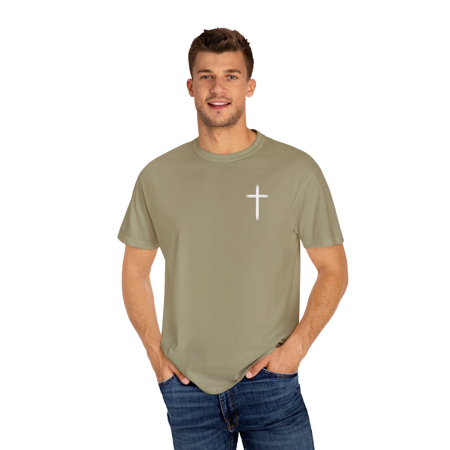 Unisex Garment-Dyed T-Shirt with Minimalist Cross Design