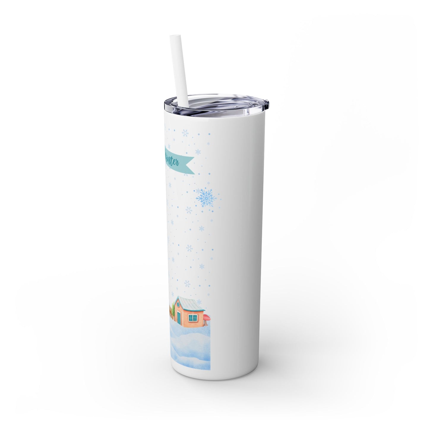 Hello Winter 20oz Skinny Tumbler with Straw - Cozy Holiday Travel Mug