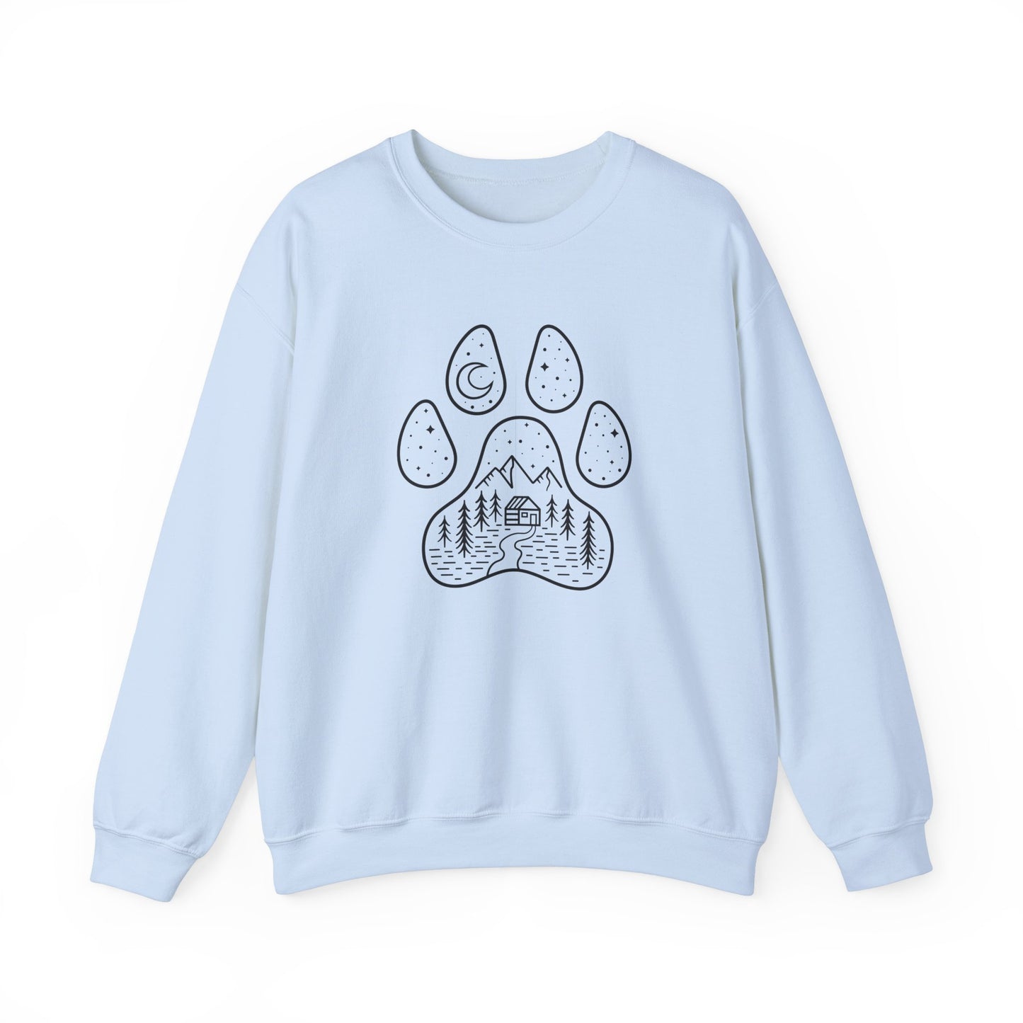 Adventure Awaits Unisex Crewneck Sweatshirt - Nature & Paw Print Design