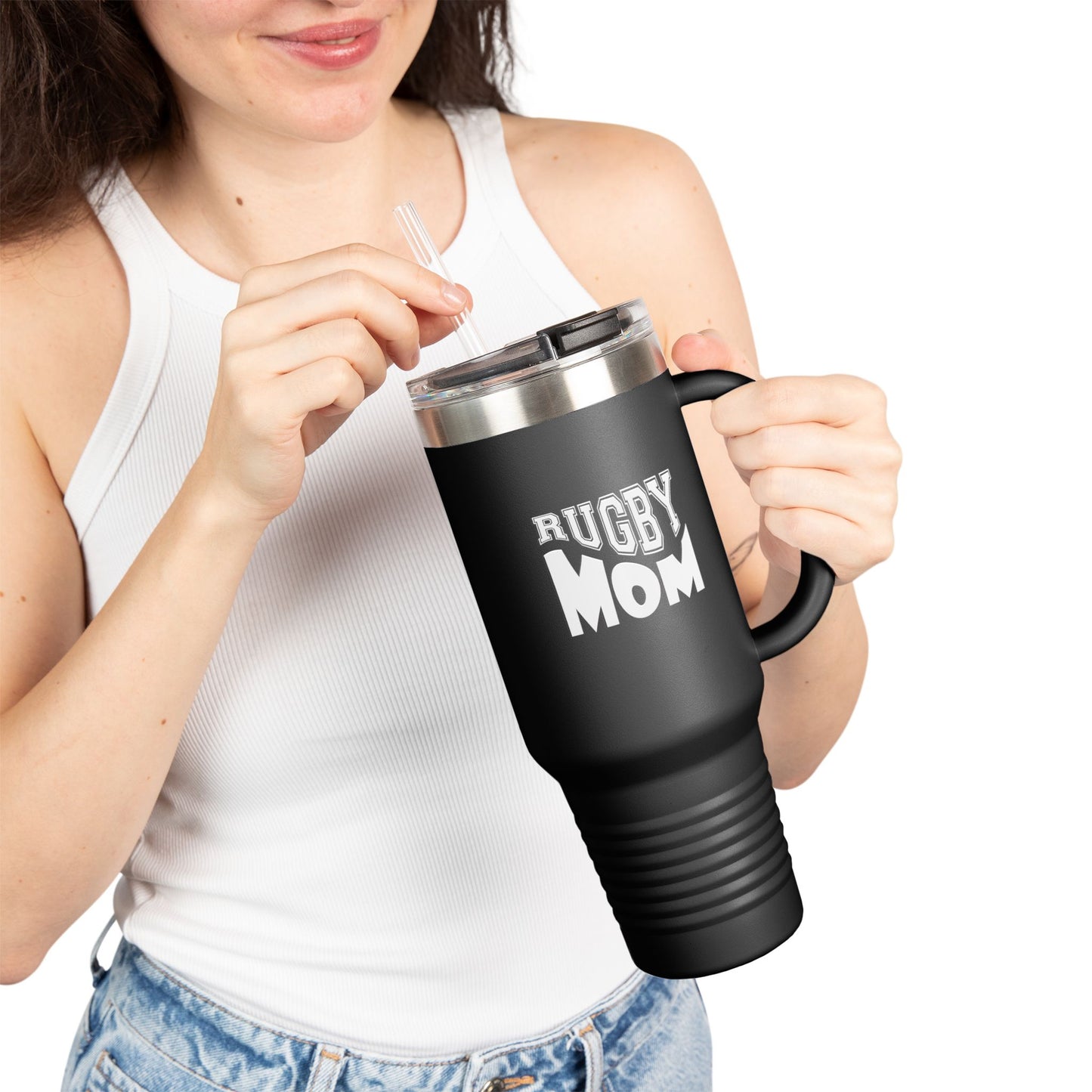 Rugby Mom Insulated Travel Mug - 40oz Black Tumbler for Sports Enthusiasts