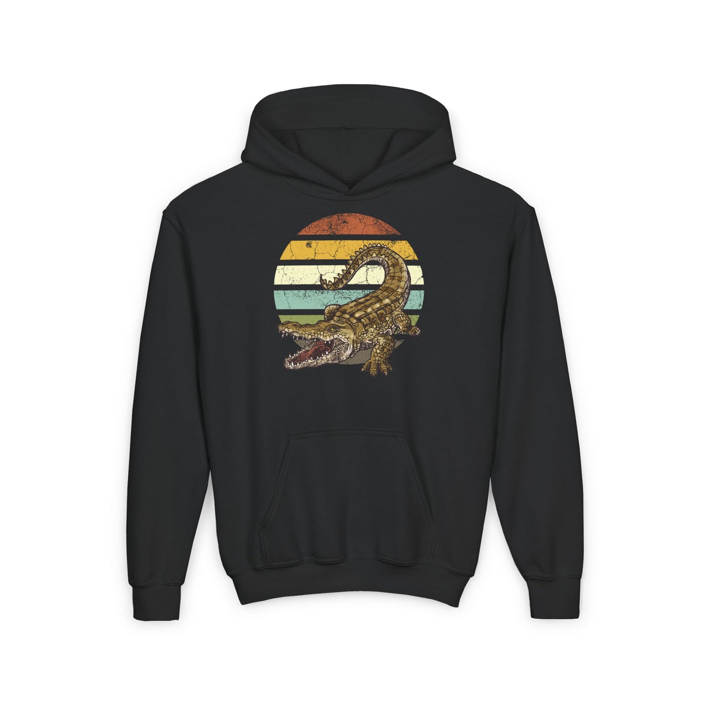 Youth Crocodile Graphic Hooded Sweatshirt - Retro Style for Animal Lovers