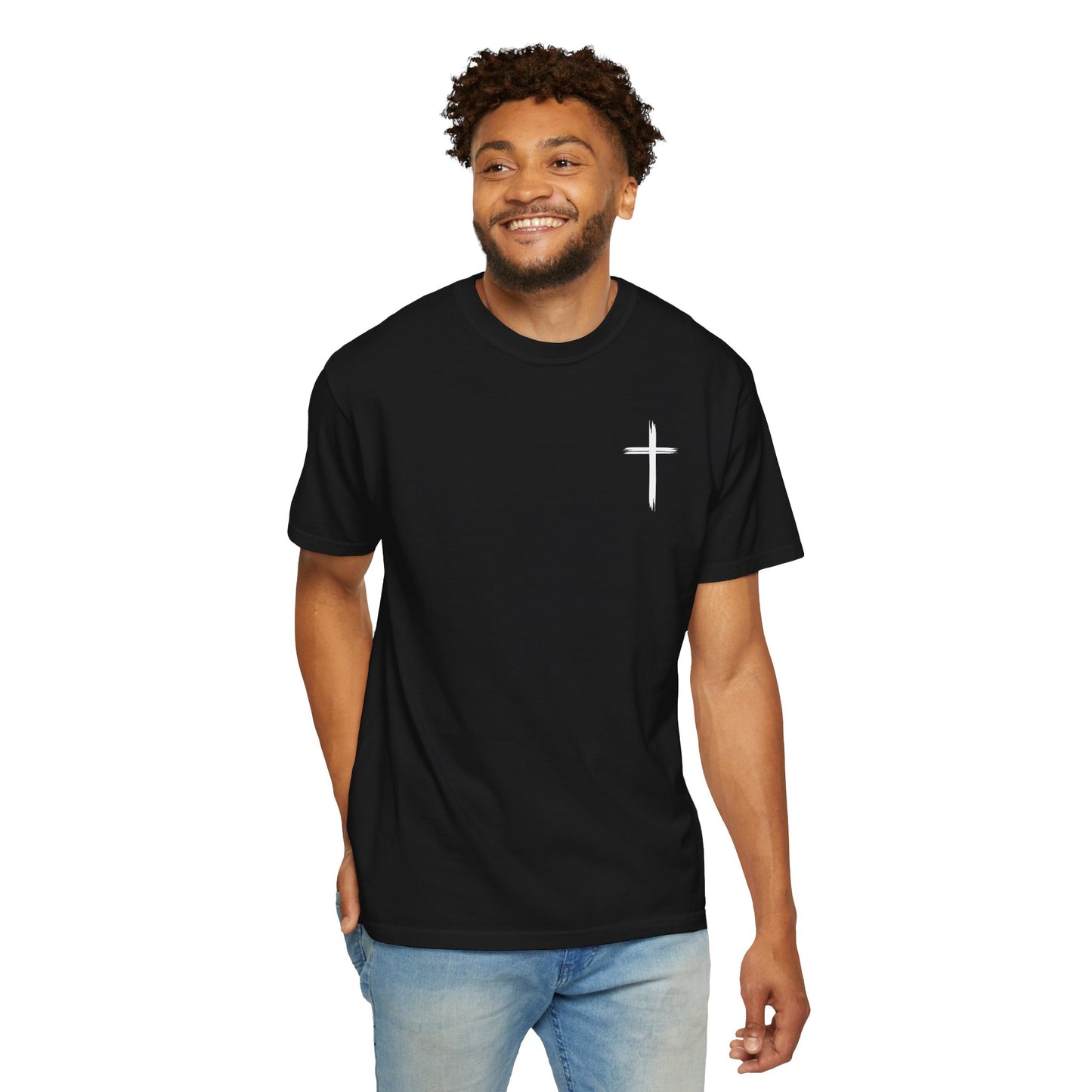 Unisex Garment-Dyed T-Shirt with Minimalist Cross Design