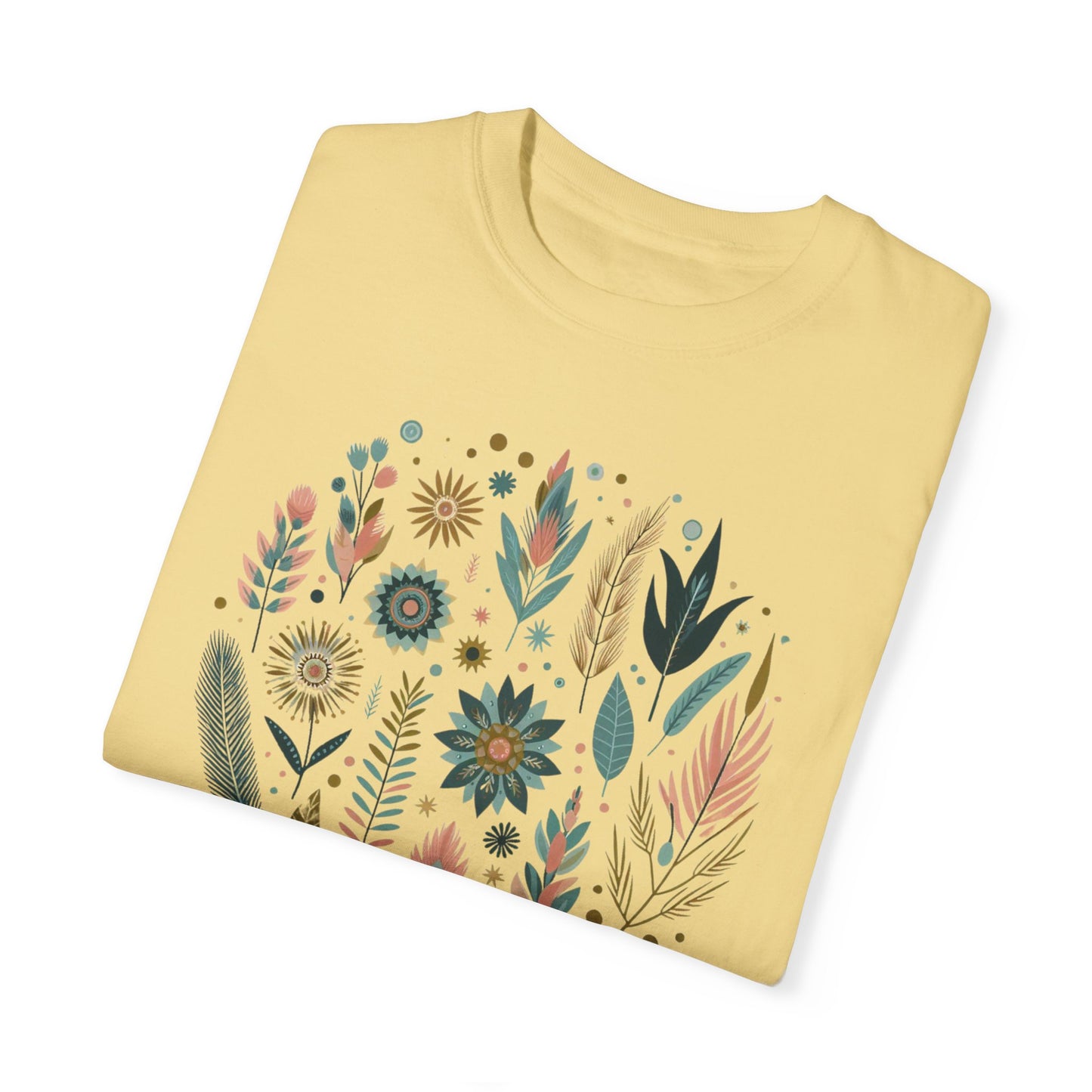 Botanical Print Unisex Garment-Dyed T-Shirt - Casual Floral Graphic Tee