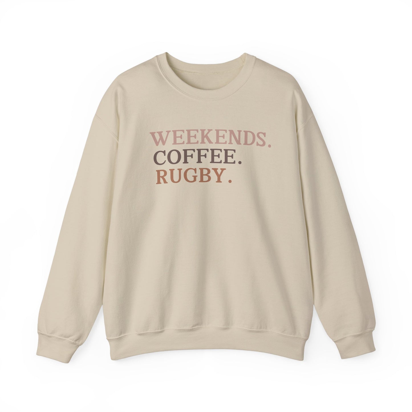 Weekend Vibes Unisex Crewneck Sweatshirt - Coffee & Rugby Design