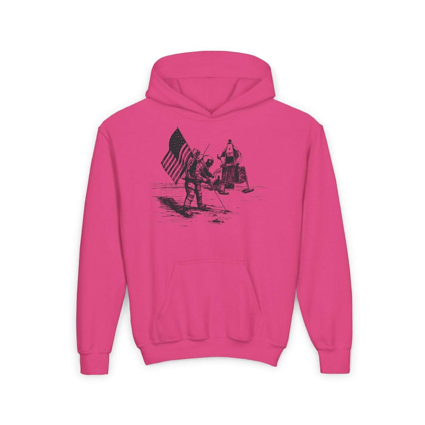 Black and White Moon Landing - Youth Heavy Blend Hooded Sweatshirt