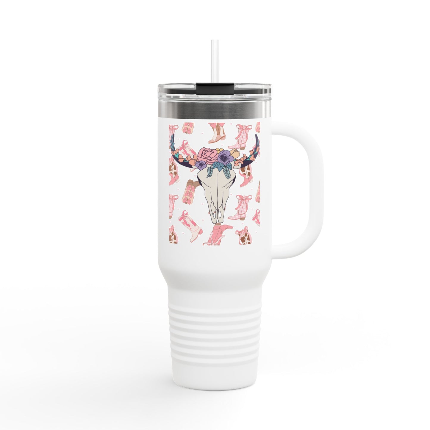 Boho Chic Insulated Travel Mug - 40oz with Floral Skull Design