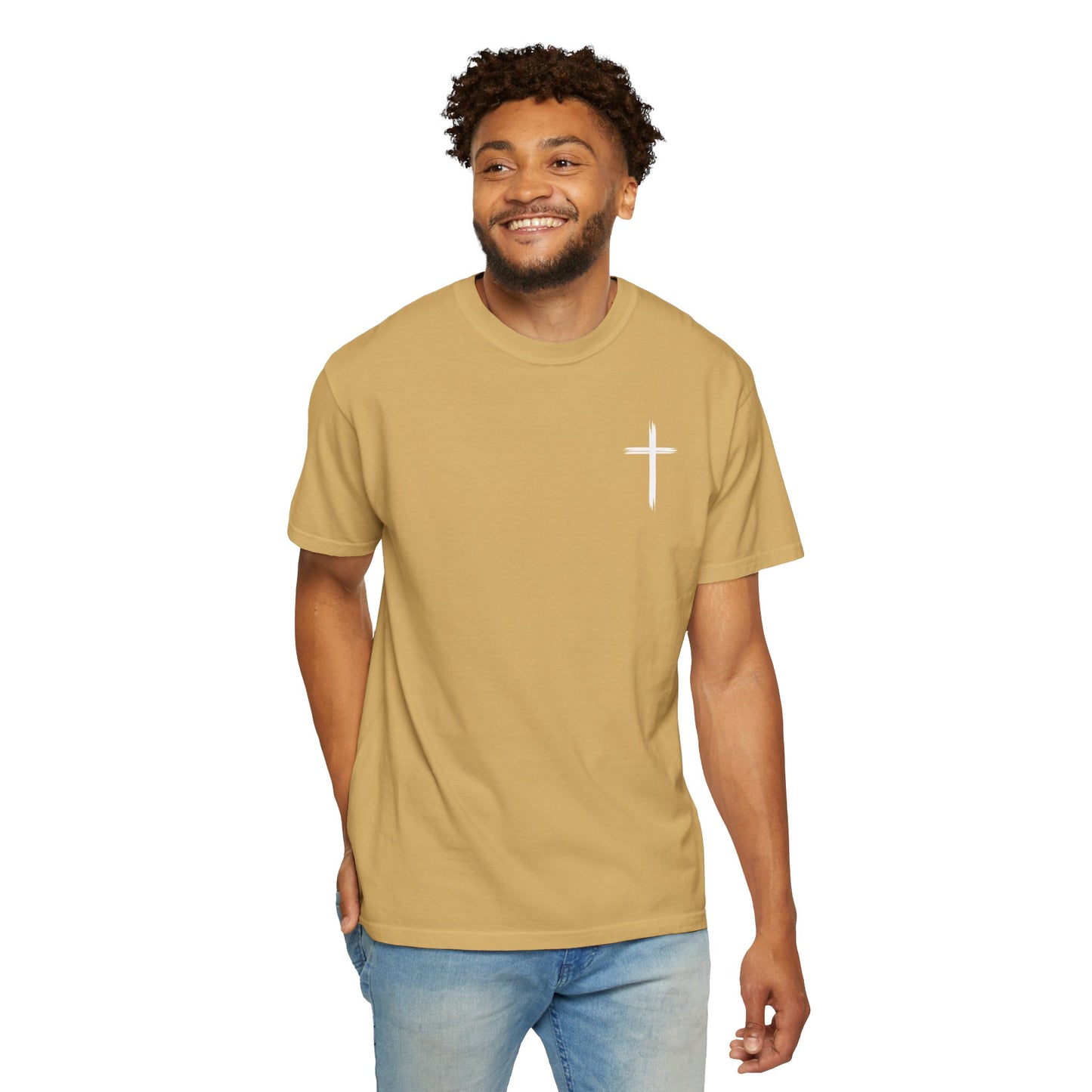 Unisex Garment-Dyed T-Shirt with Minimalist Cross Design