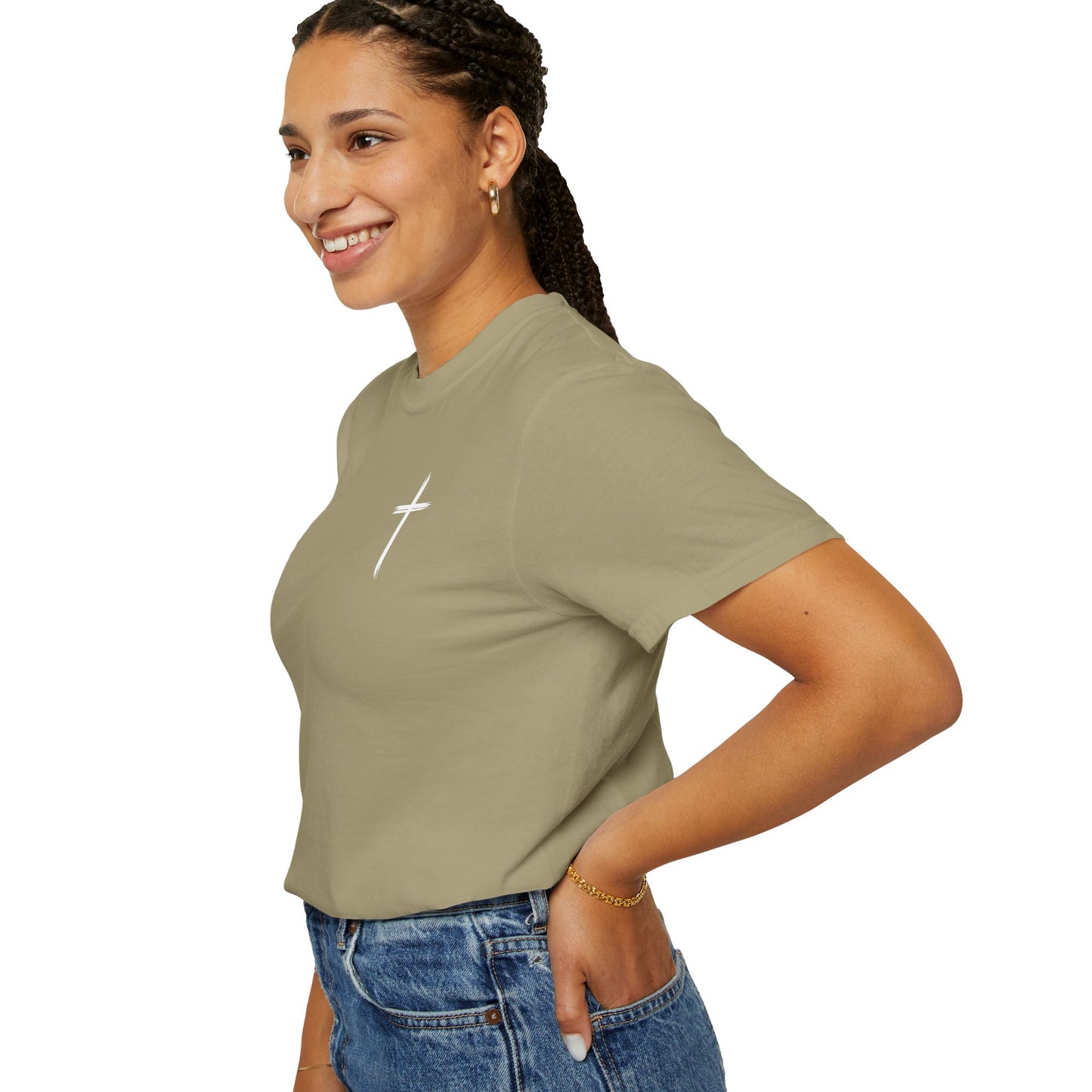 Unisex Garment-Dyed T-Shirt with Minimalist Cross Design