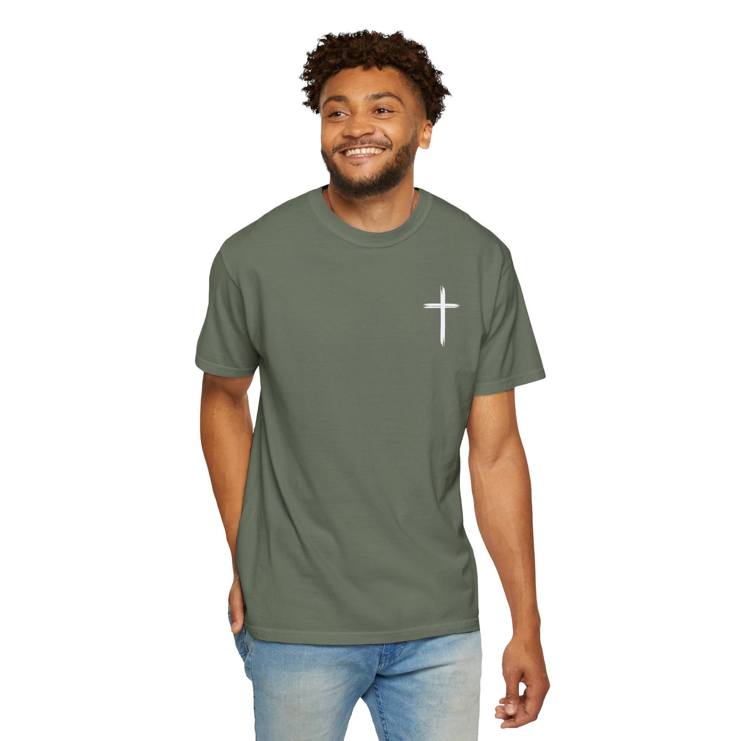Unisex Garment-Dyed T-Shirt with Minimalist Cross Design