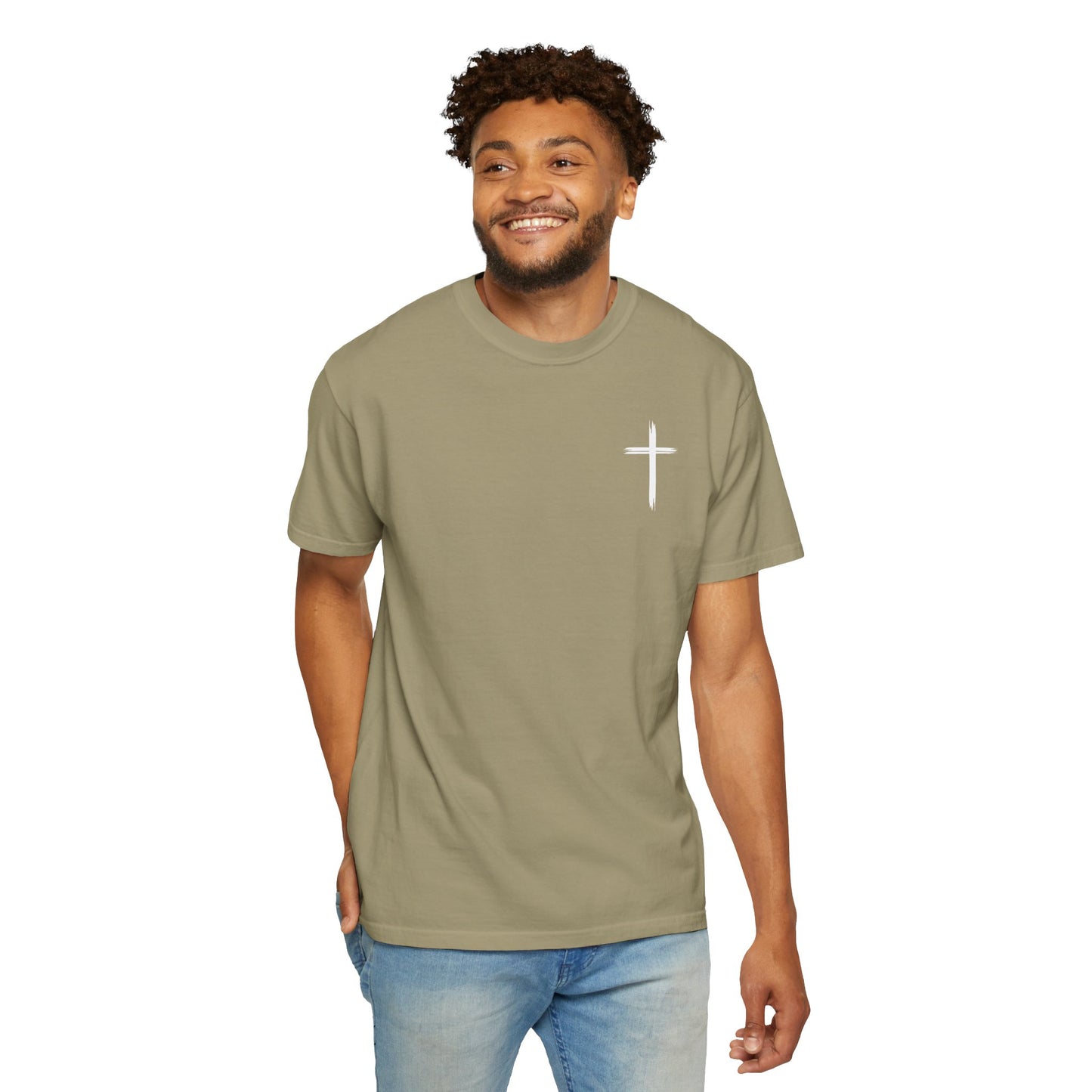 Unisex Garment-Dyed T-Shirt with Minimalist Cross Design