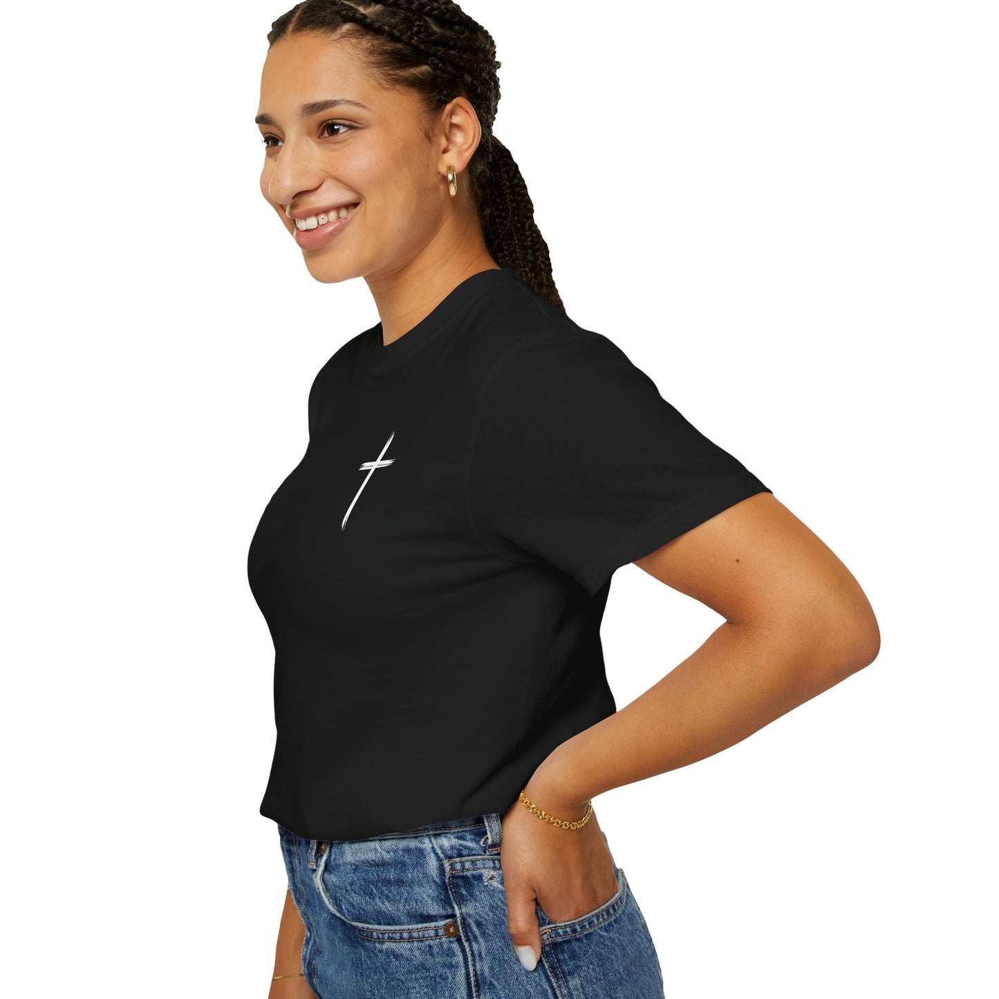 Unisex Garment-Dyed T-Shirt with Minimalist Cross Design