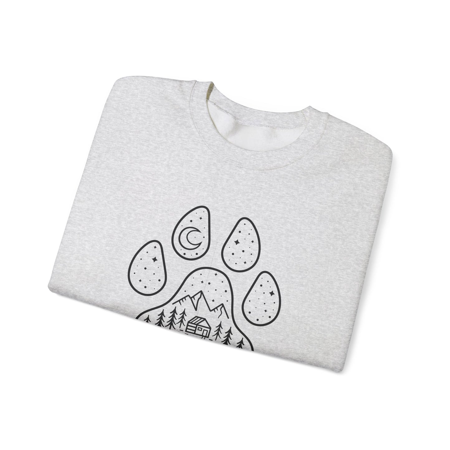 Adventure Awaits Unisex Crewneck Sweatshirt - Nature & Paw Print Design