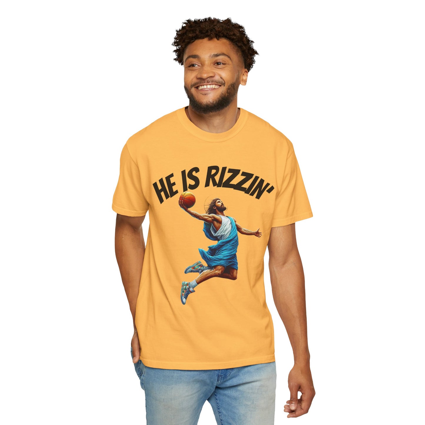 He Is Rizzin' Unisex Garment-Dyed T-Shirt | Trendy Basketball Tee for Sports Lovers