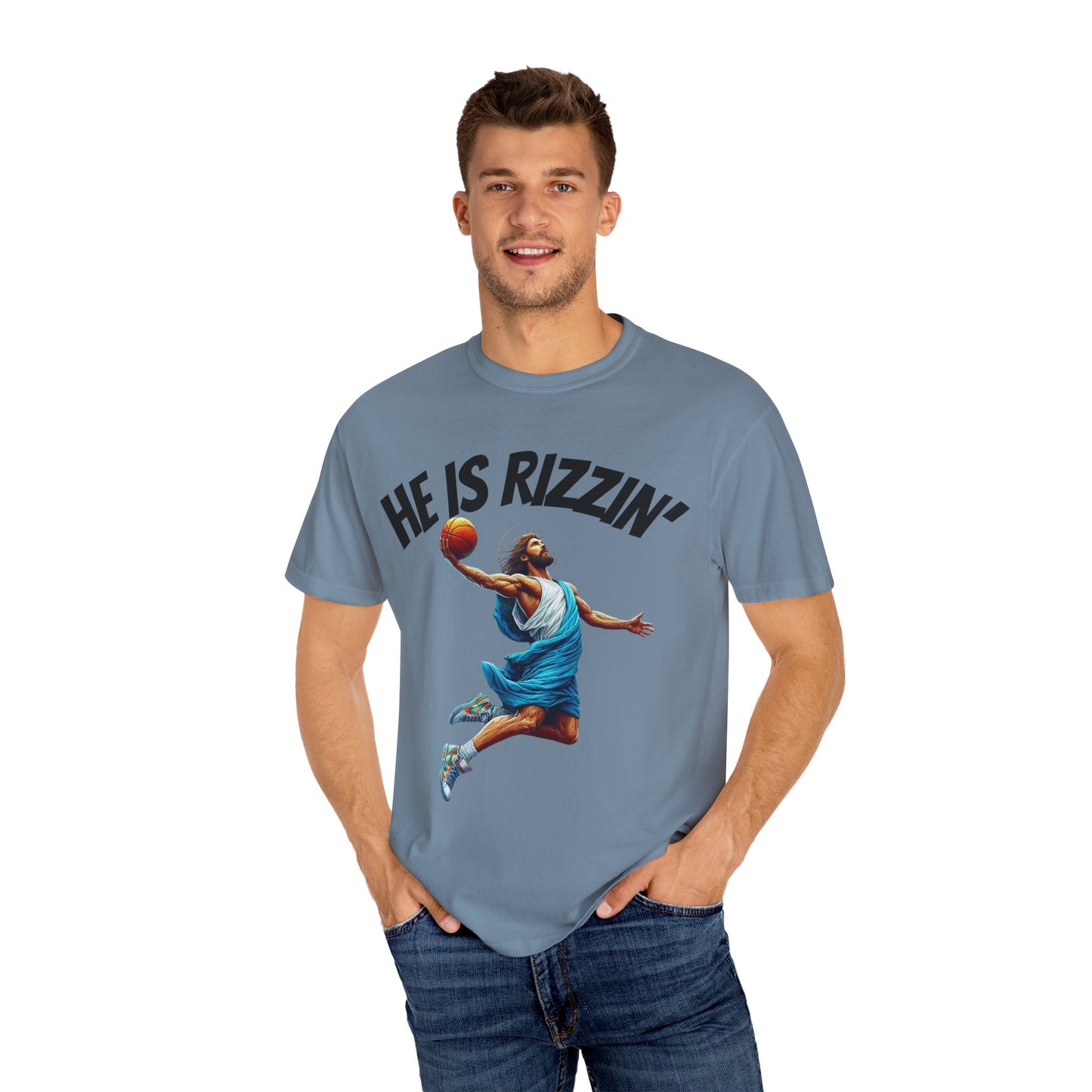 He Is Rizzin' Unisex Garment-Dyed T-Shirt | Trendy Basketball Tee for Sports Lovers