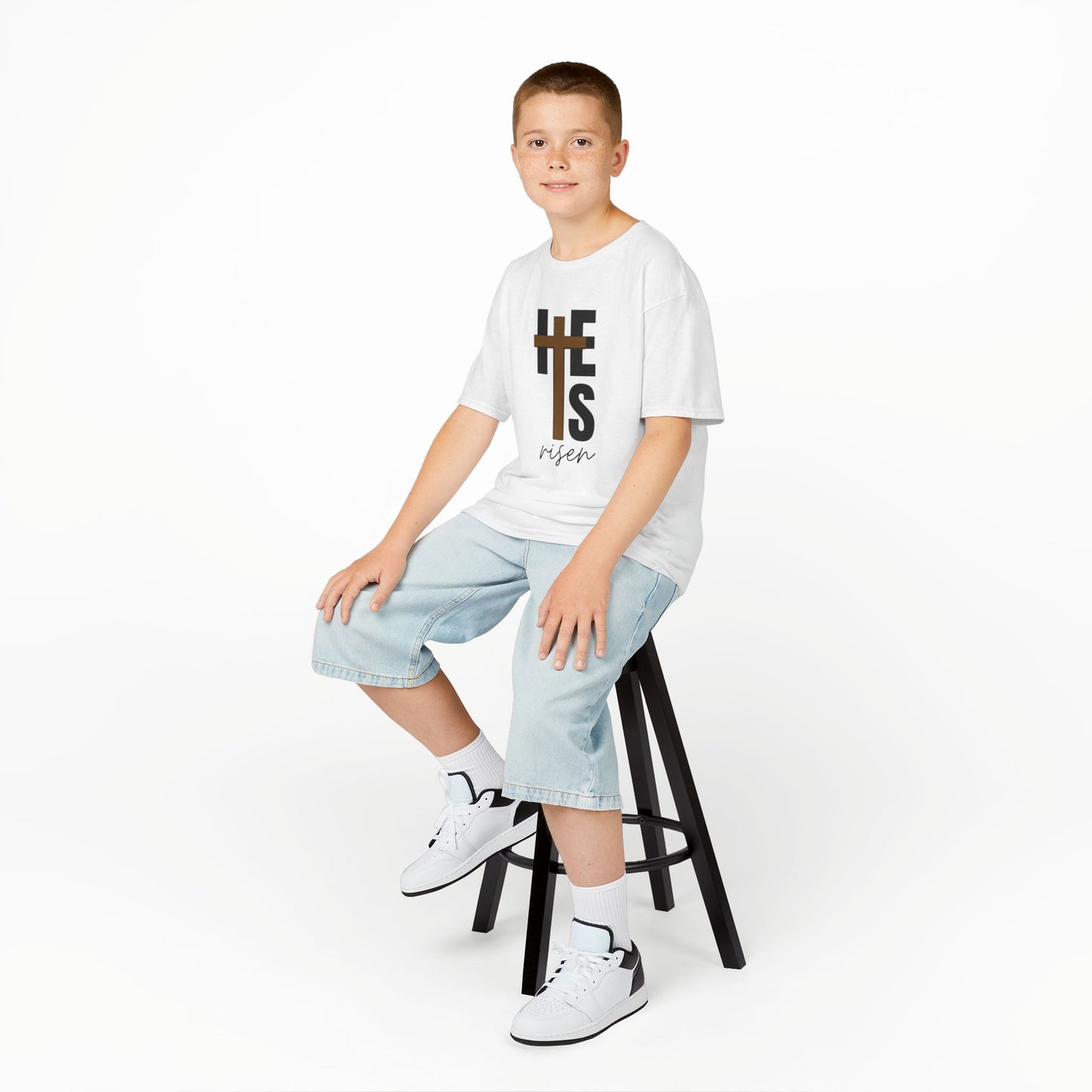 Kids Heavy Cotton™ Tee - "He is Risen" T-shirt for Boys and Girls
