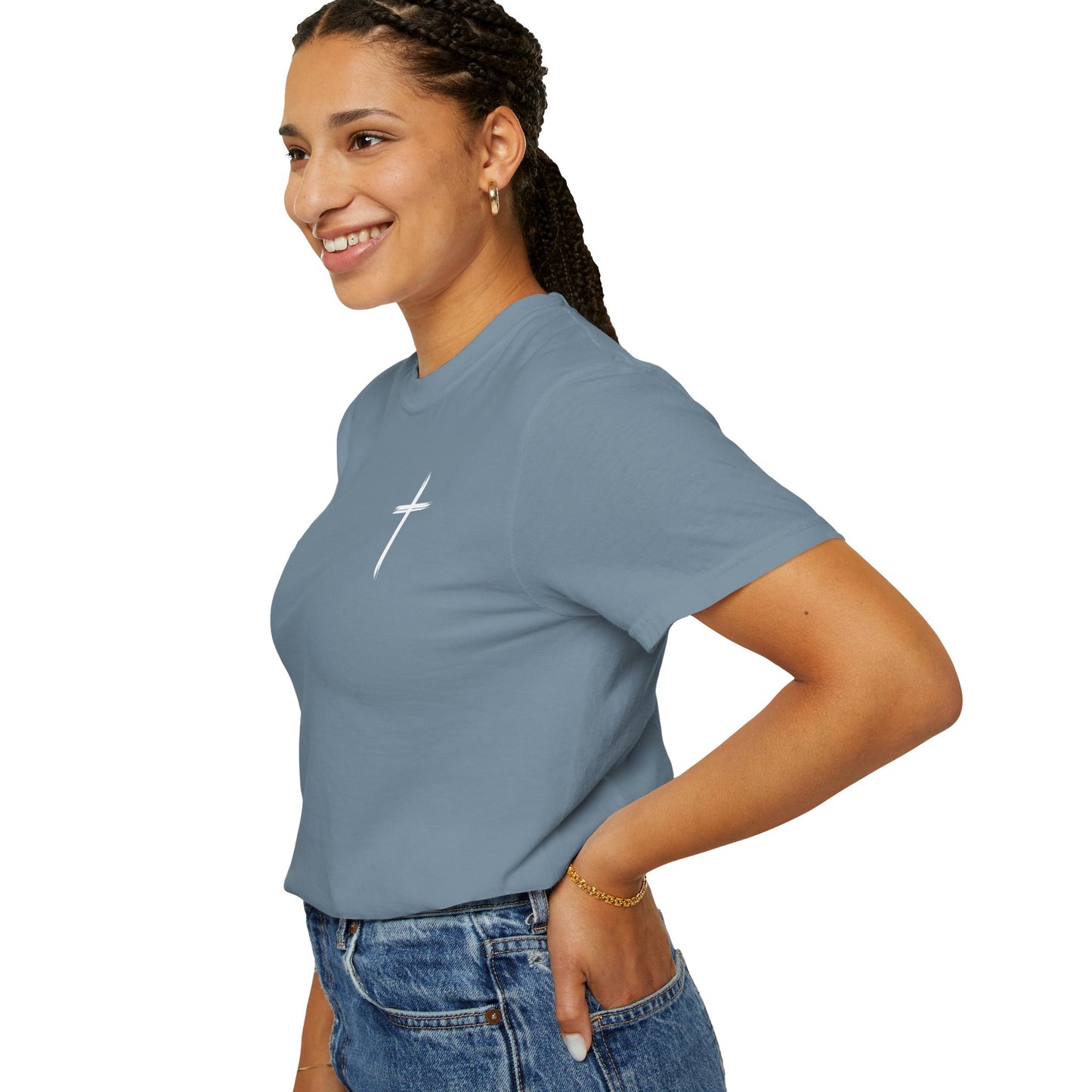 Unisex Garment-Dyed T-Shirt with Minimalist Cross Design