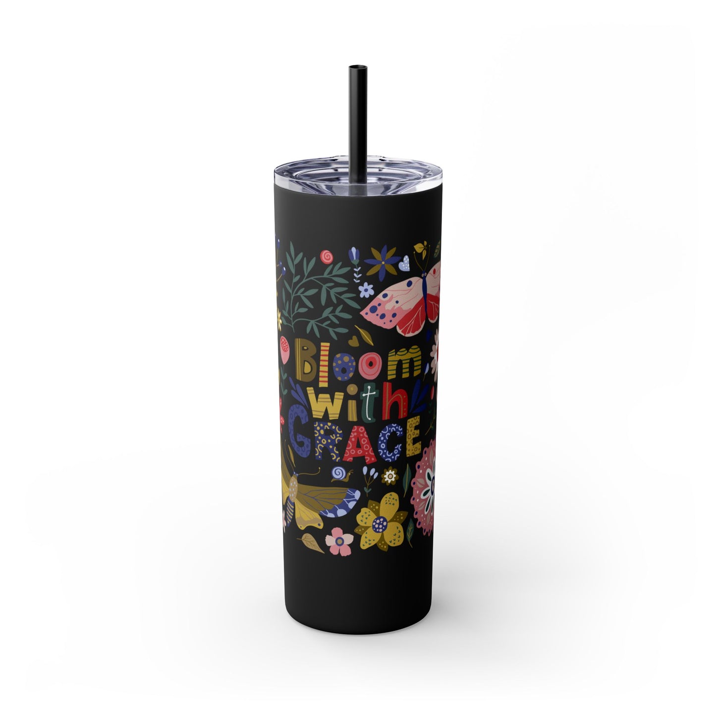 Bloom with Grace 20oz Skinny Tumbler with Straw - Stylish Floral Drinkware