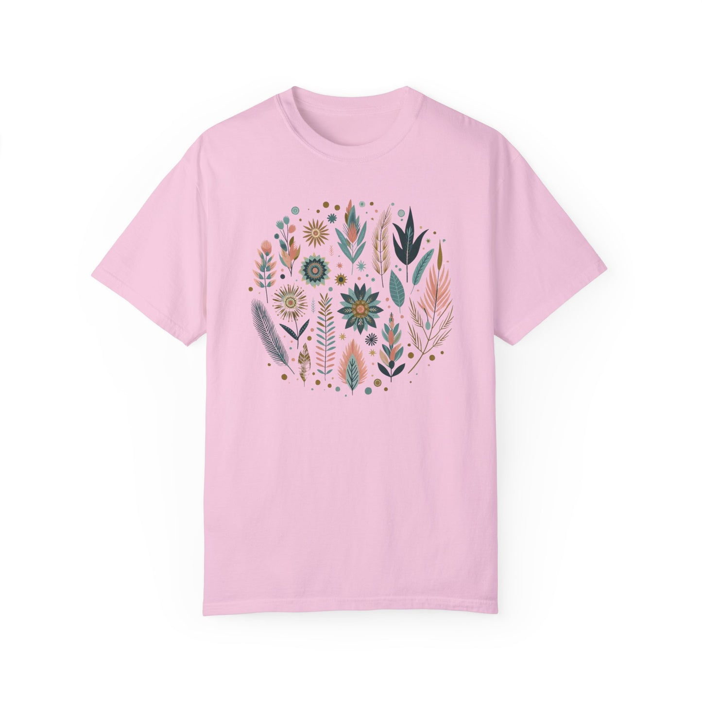 Botanical Print Unisex Garment-Dyed T-Shirt - Casual Floral Graphic Tee