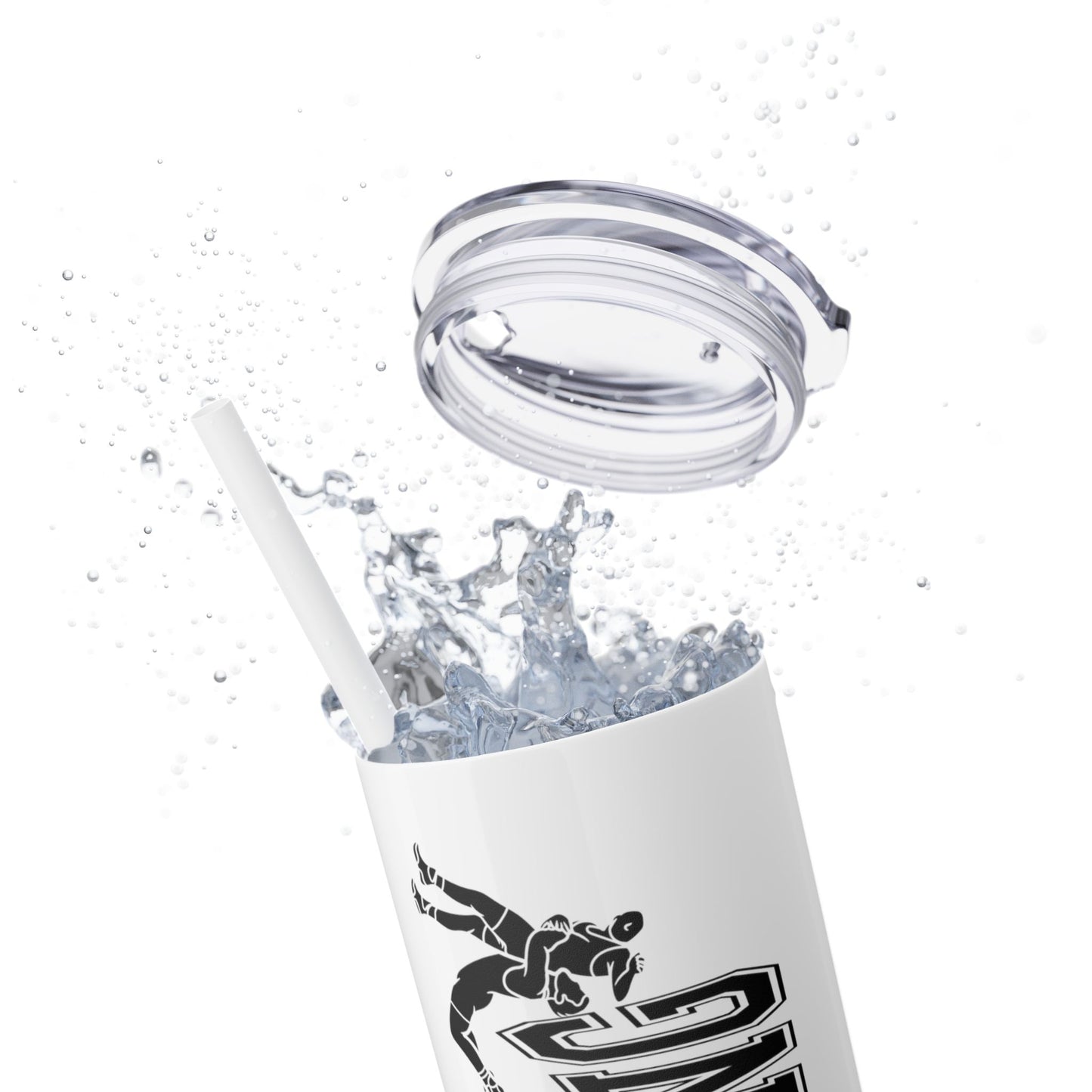 Wrestling Skinny Tumbler with Straw - 20oz Water Bottle for Sports Fans