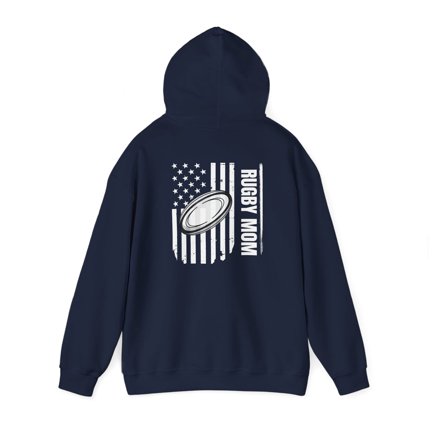 Rugby Mom Hoodie – Unisex Heavy Blend™ Sweatshirt with American Flag Design