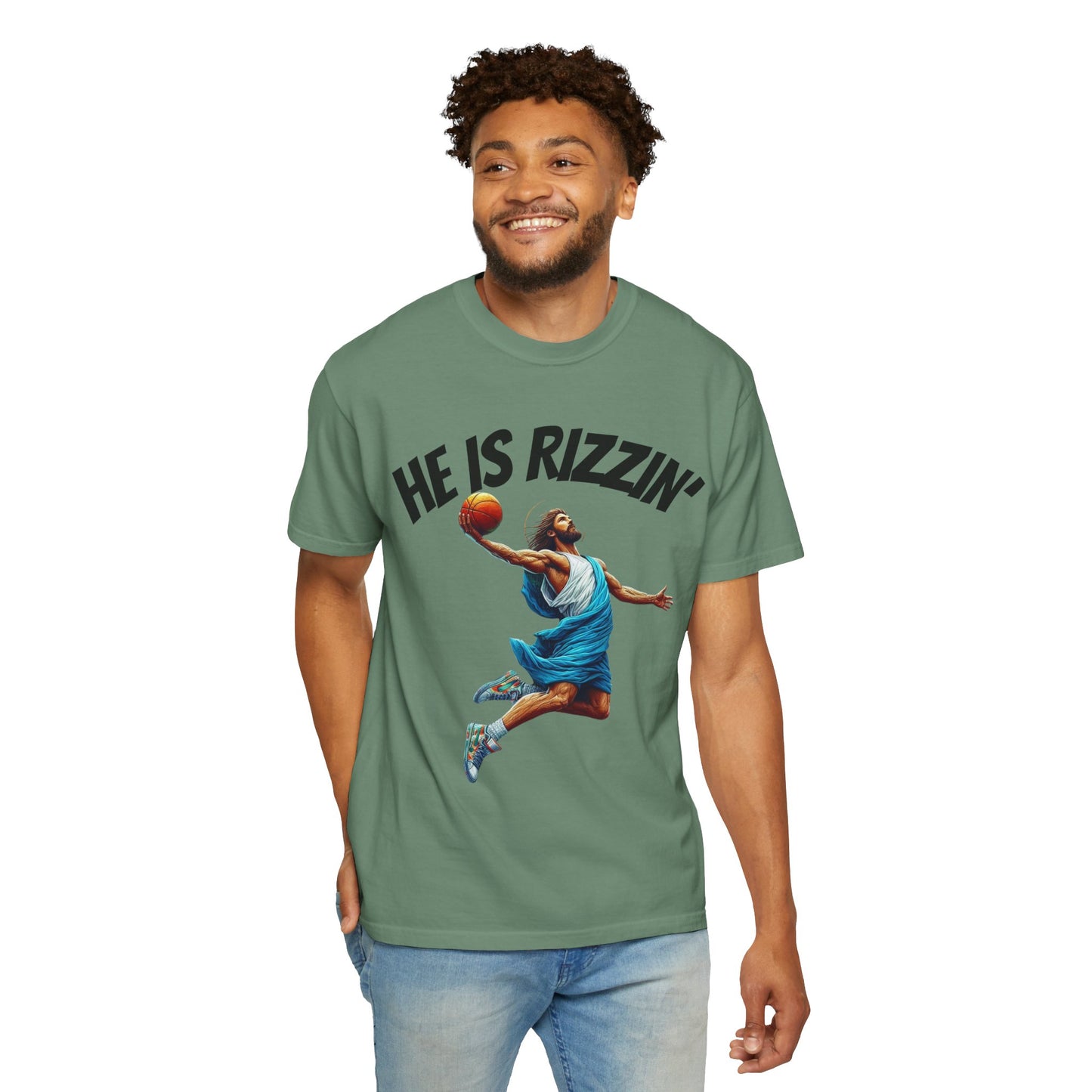 He Is Rizzin' Unisex Garment-Dyed T-Shirt | Trendy Basketball Tee for Sports Lovers