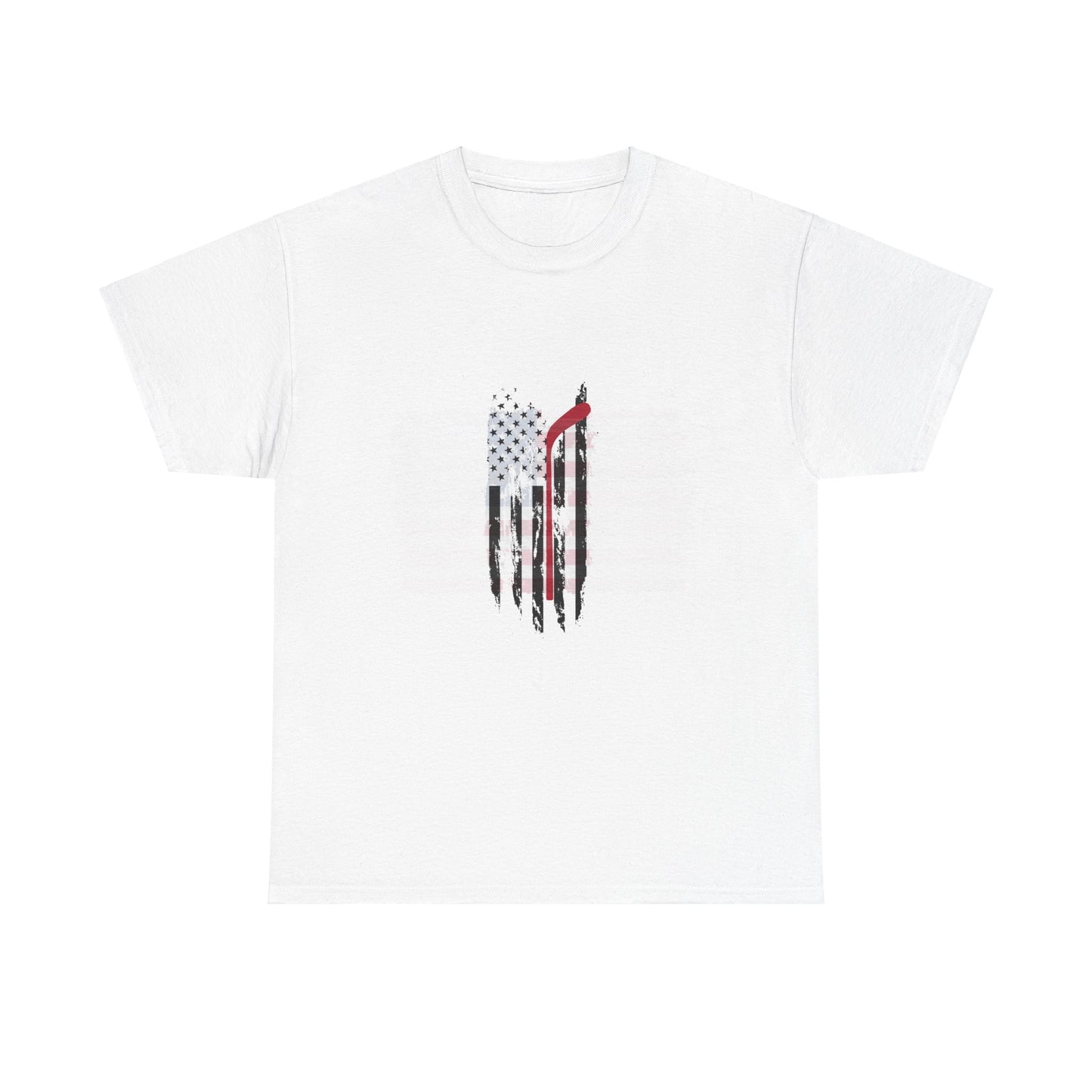 Patriotic Hockey Unisex Heavy Cotton Tee - Distressed USA Flag Design