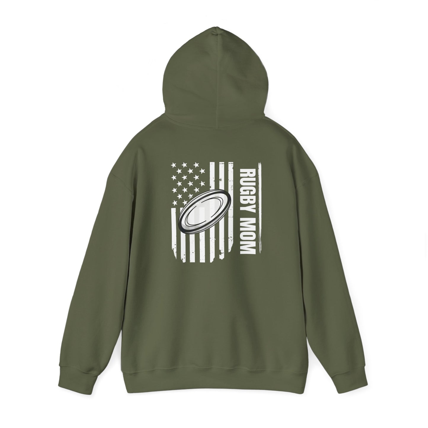 Rugby Mom Hoodie – Unisex Heavy Blend™ Sweatshirt with American Flag Design