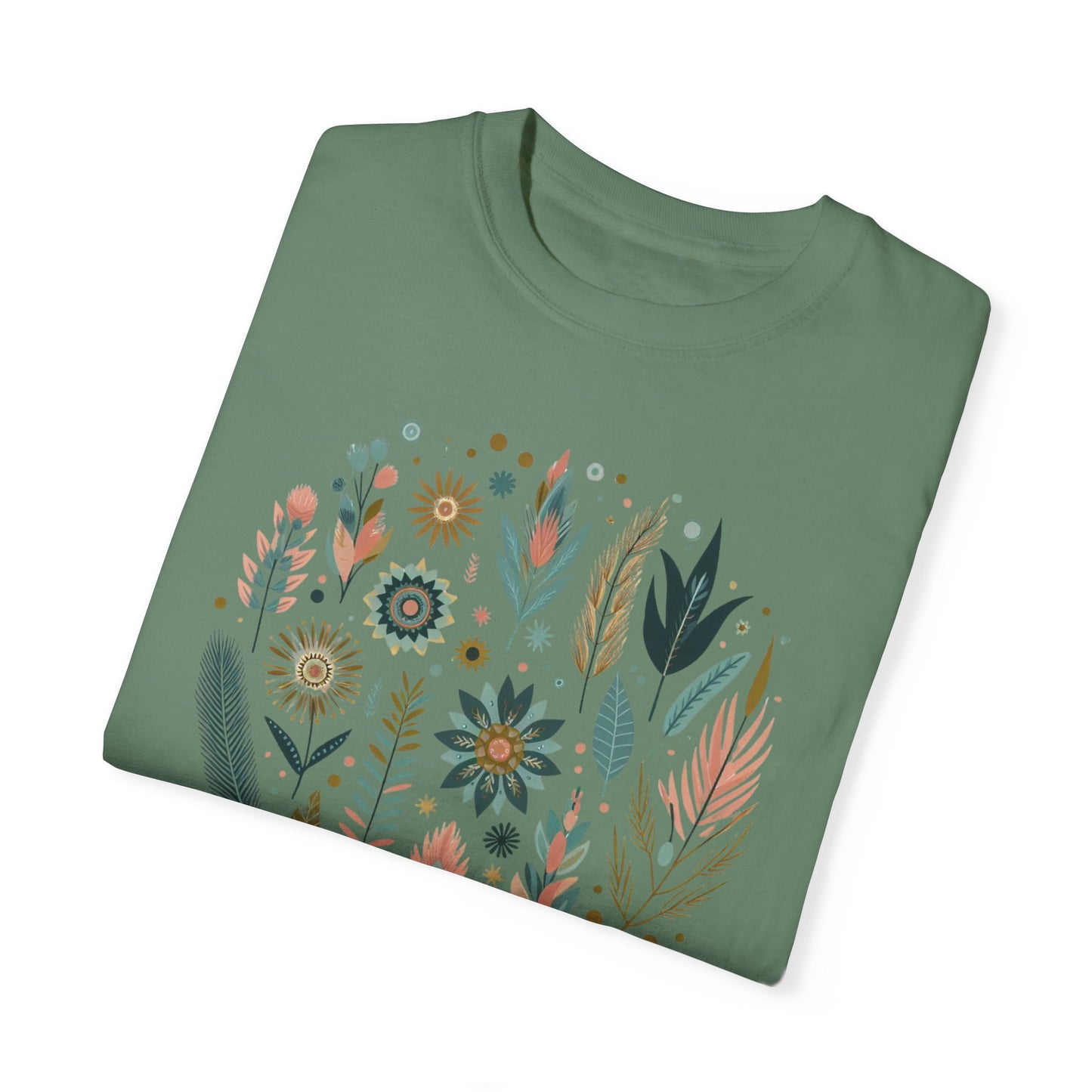 Botanical Print Unisex Garment-Dyed T-Shirt - Casual Floral Graphic Tee