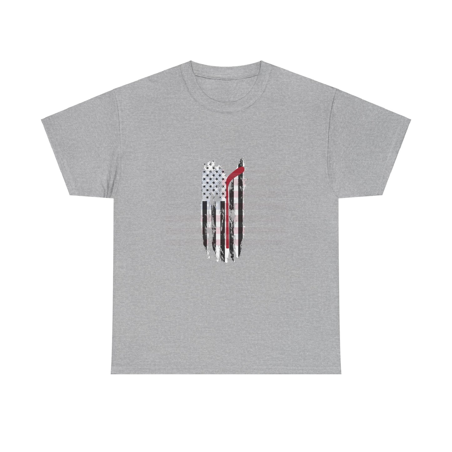Patriotic Hockey Unisex Heavy Cotton Tee - Distressed USA Flag Design