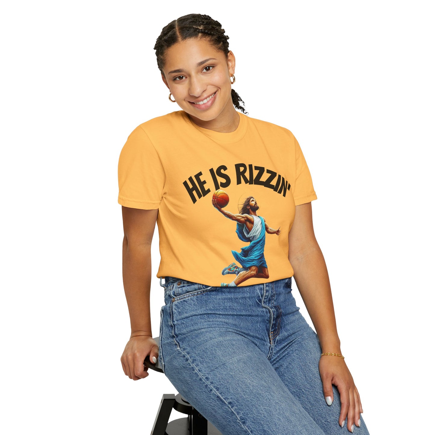 He Is Rizzin' Unisex Garment-Dyed T-Shirt | Trendy Basketball Tee for Sports Lovers