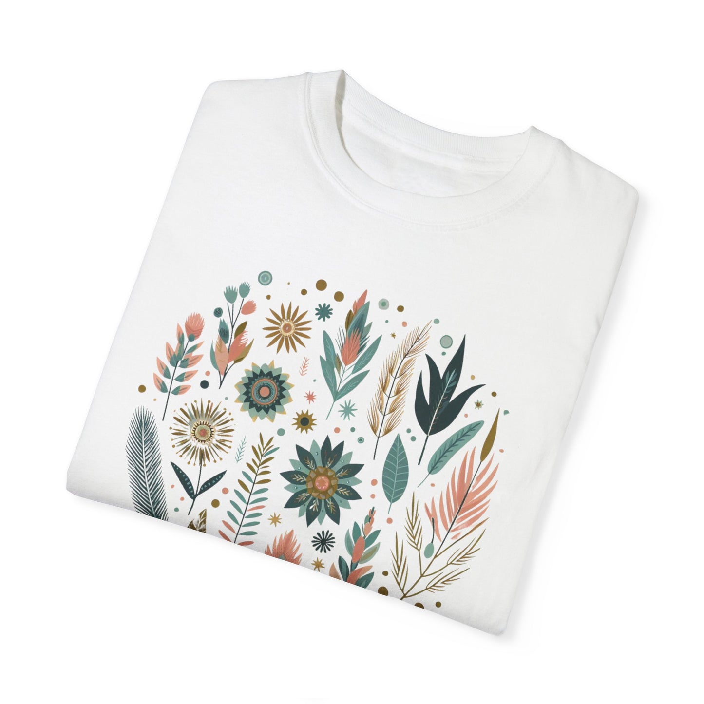 Botanical Print Unisex Garment-Dyed T-Shirt - Casual Floral Graphic Tee