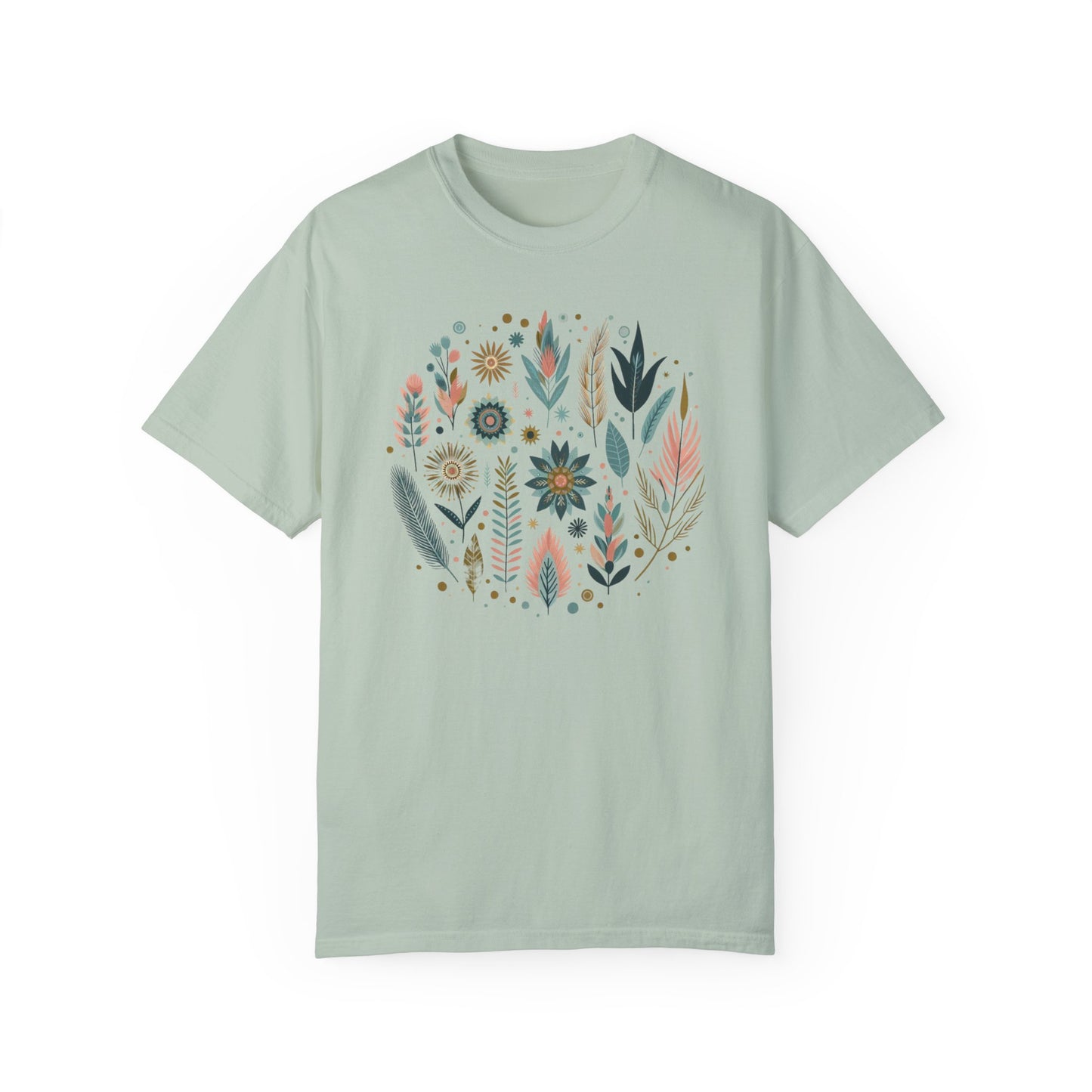 Botanical Print Unisex Garment-Dyed T-Shirt - Casual Floral Graphic Tee