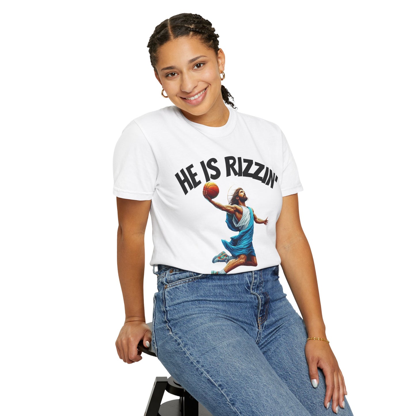 He Is Rizzin' Unisex Garment-Dyed T-Shirt | Trendy Basketball Tee for Sports Lovers