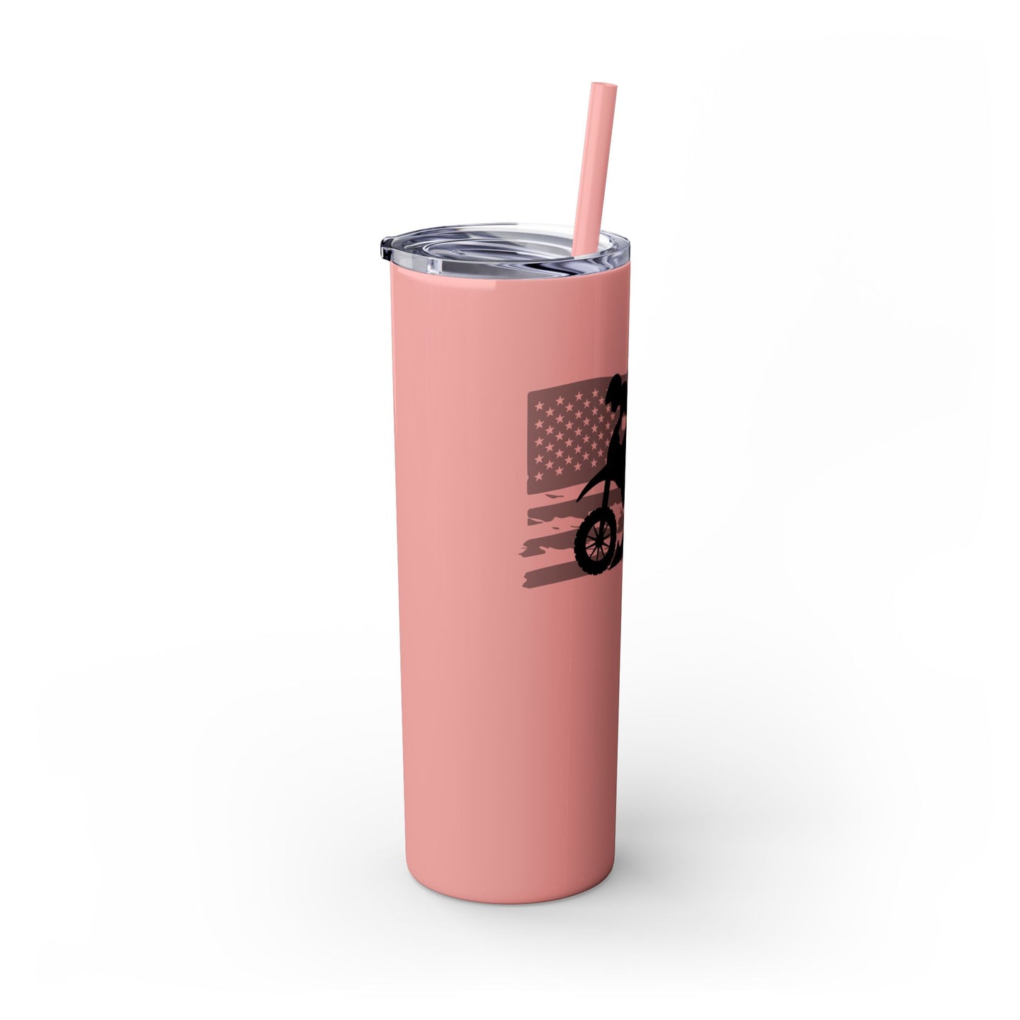 Biker Moto & American Flag Design - 20oz Skinny Tumbler with Straw