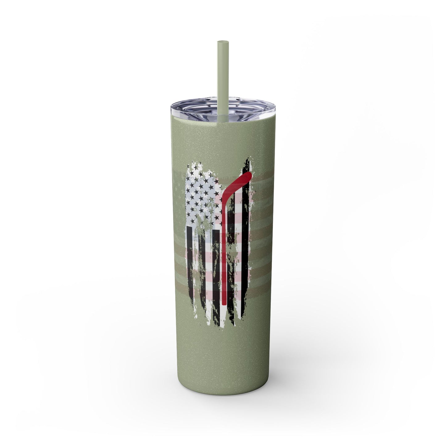 Patriotic Hockey Skinny Tumbler with Straw | 20oz Travel Mug for Independence Day