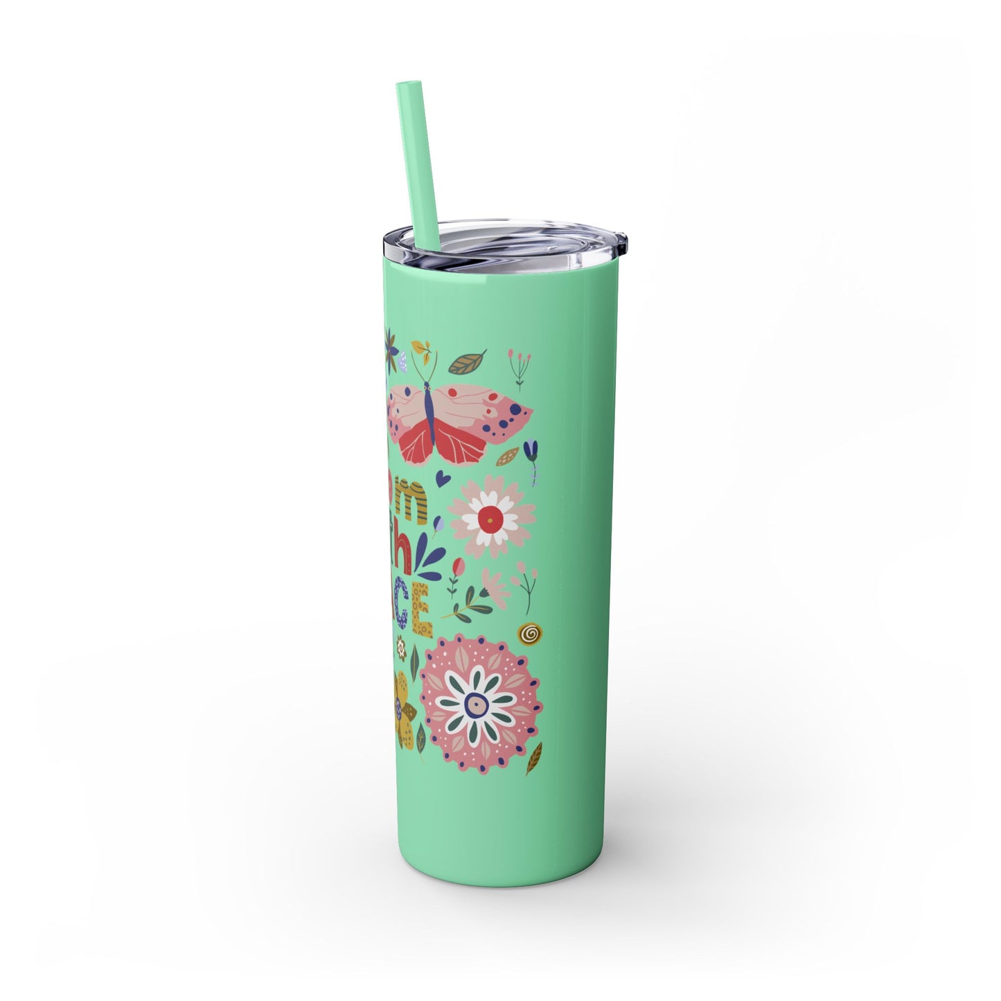 Bloom with Grace 20oz Skinny Tumbler with Straw - Stylish Floral Drinkware