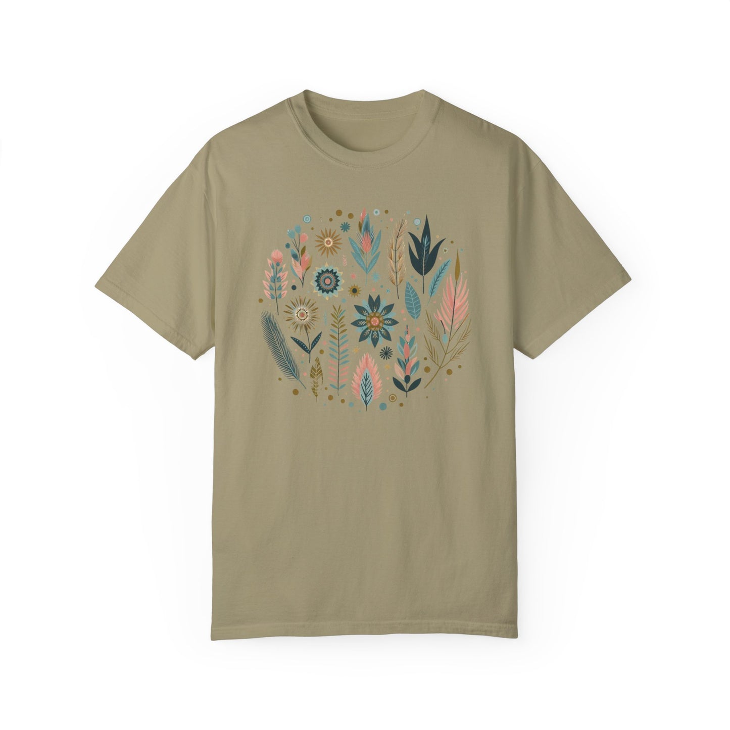 Botanical Print Unisex Garment-Dyed T-Shirt - Casual Floral Graphic Tee