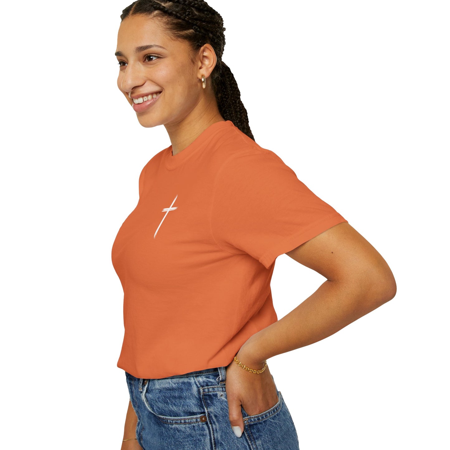 Unisex Garment-Dyed T-Shirt with Minimalist Cross Design