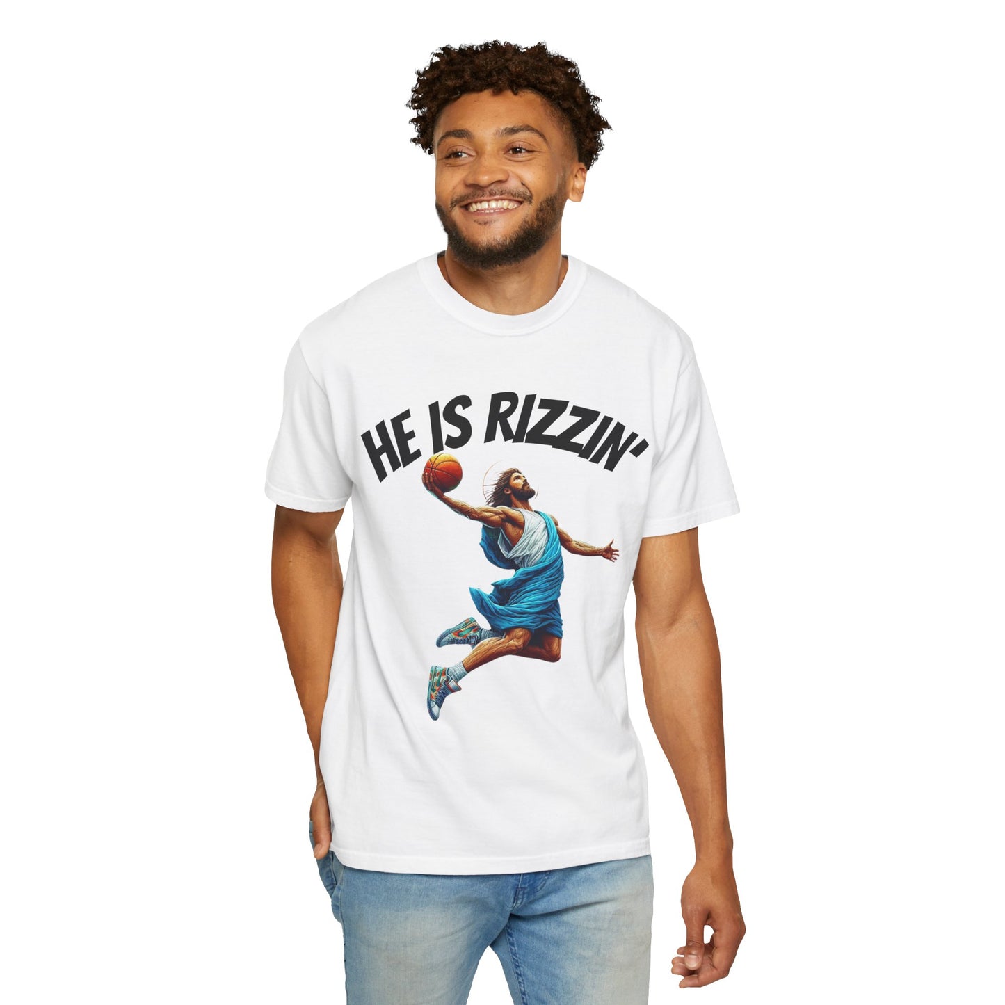 He Is Rizzin' Unisex Garment-Dyed T-Shirt | Trendy Basketball Tee for Sports Lovers