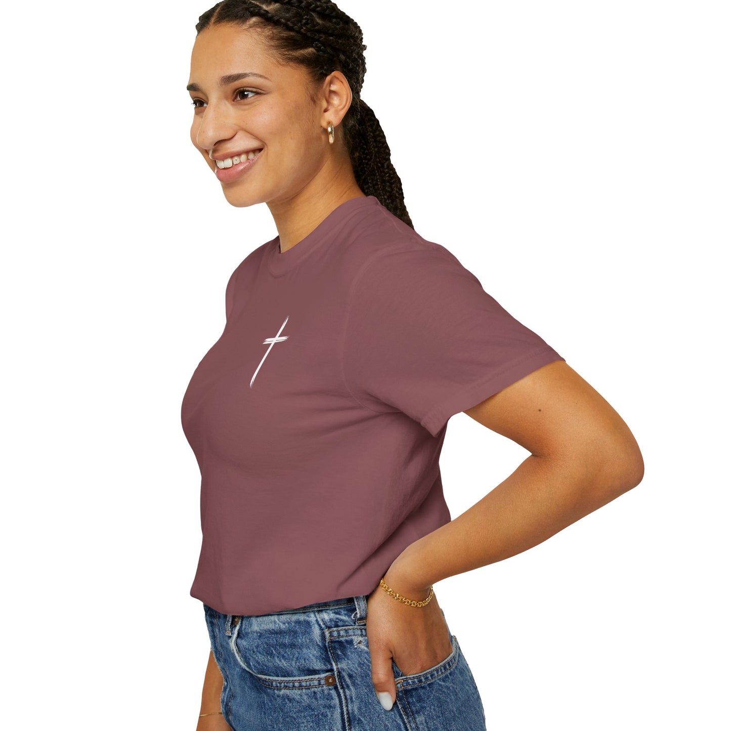 Unisex Garment-Dyed T-Shirt with Minimalist Cross Design