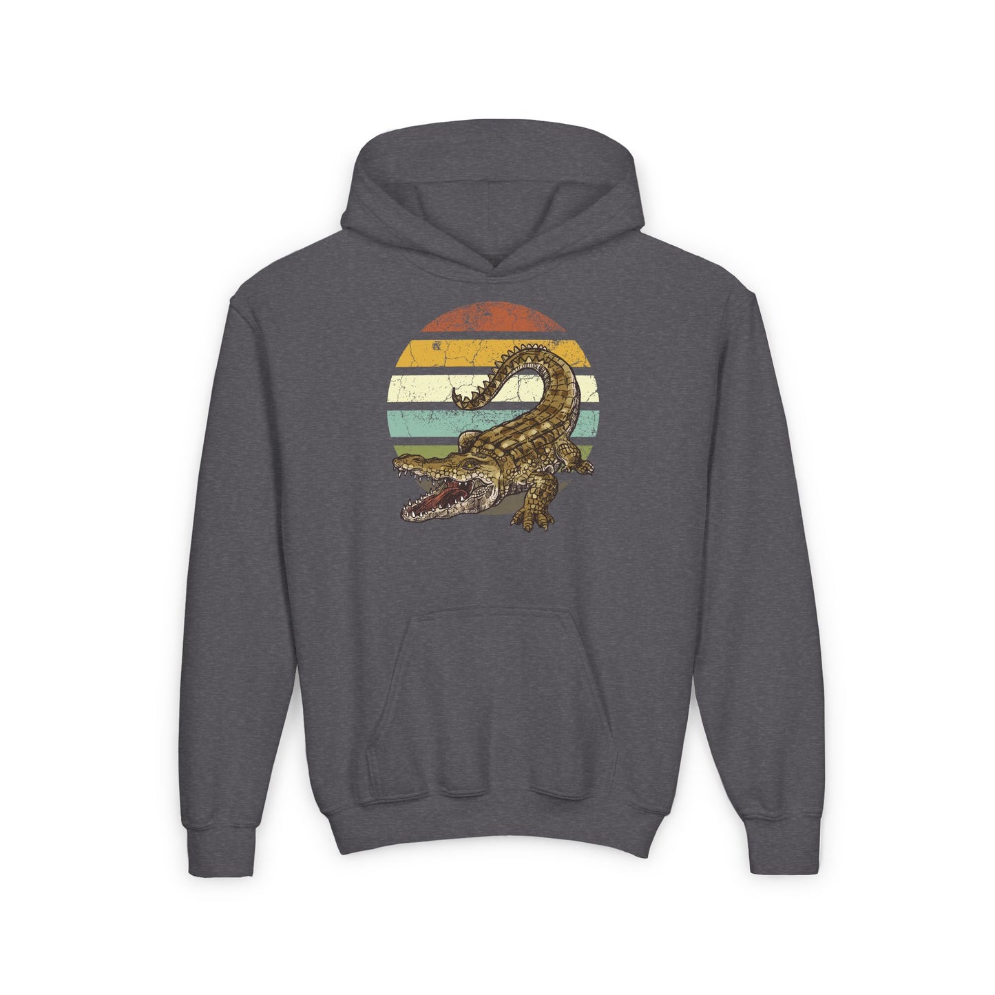 Youth Crocodile Graphic Hooded Sweatshirt - Retro Style for Animal Lovers