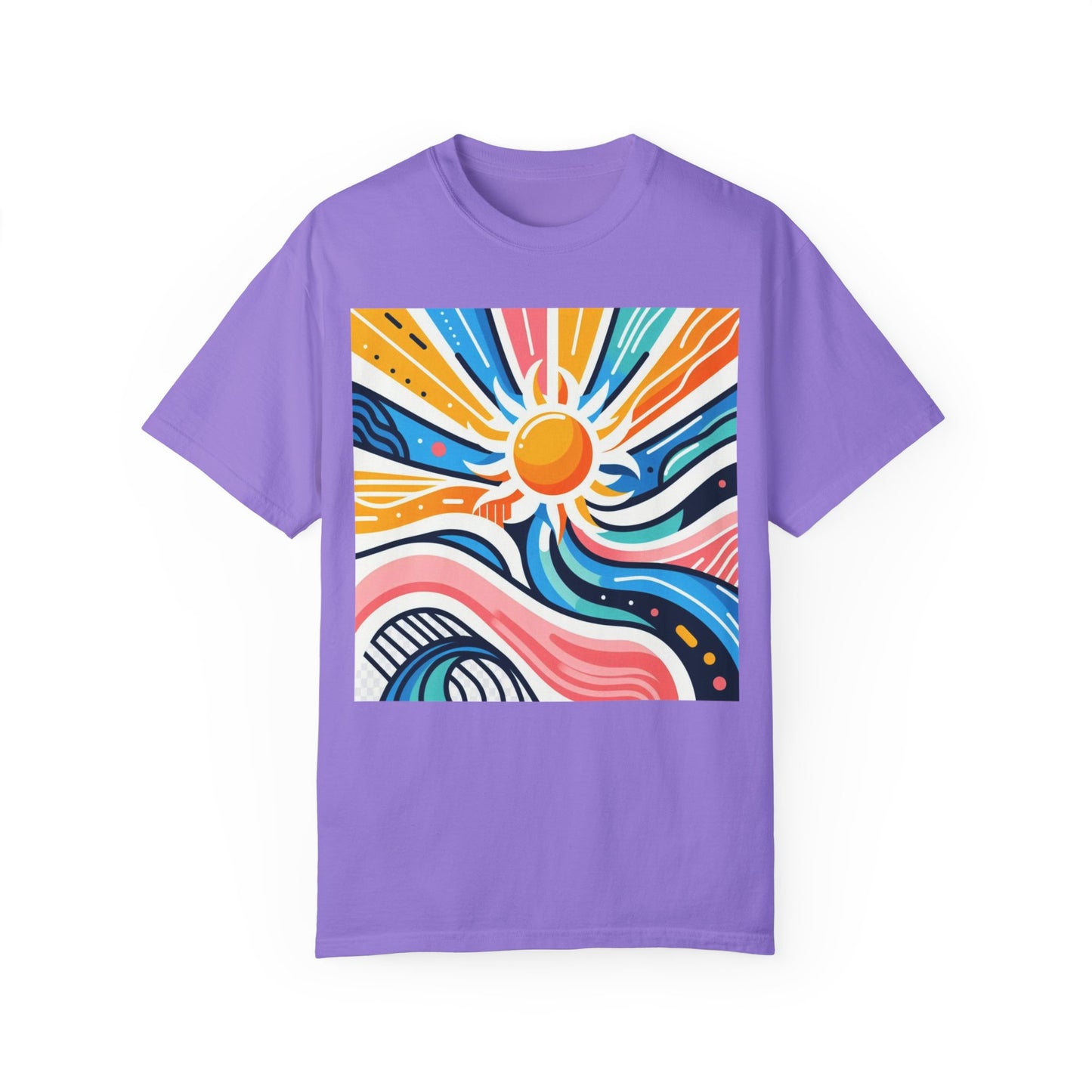 Sunrise Vibes Unisex Garment-Dyed T-Shirt - Colorful Abstract Design