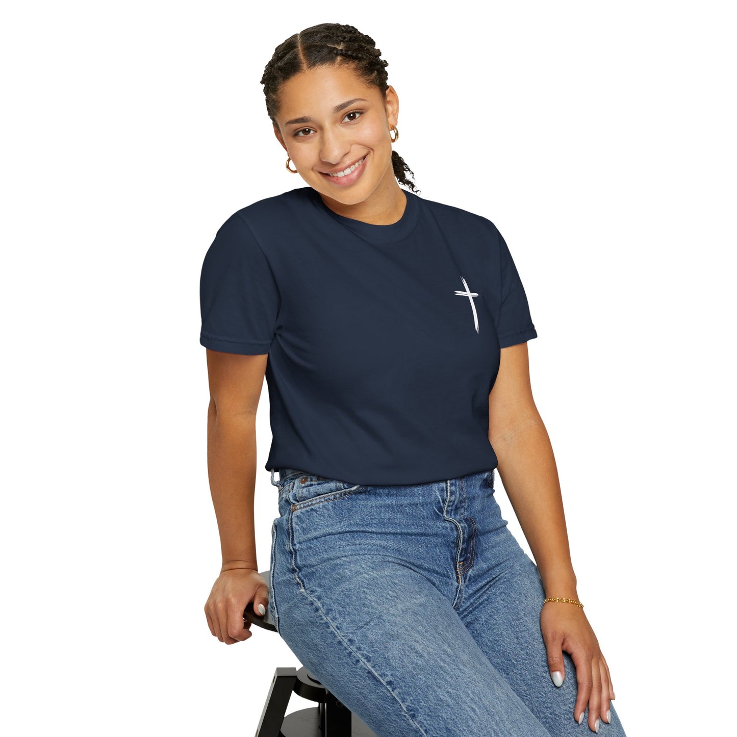 Unisex Garment-Dyed T-Shirt with Minimalist Cross Design