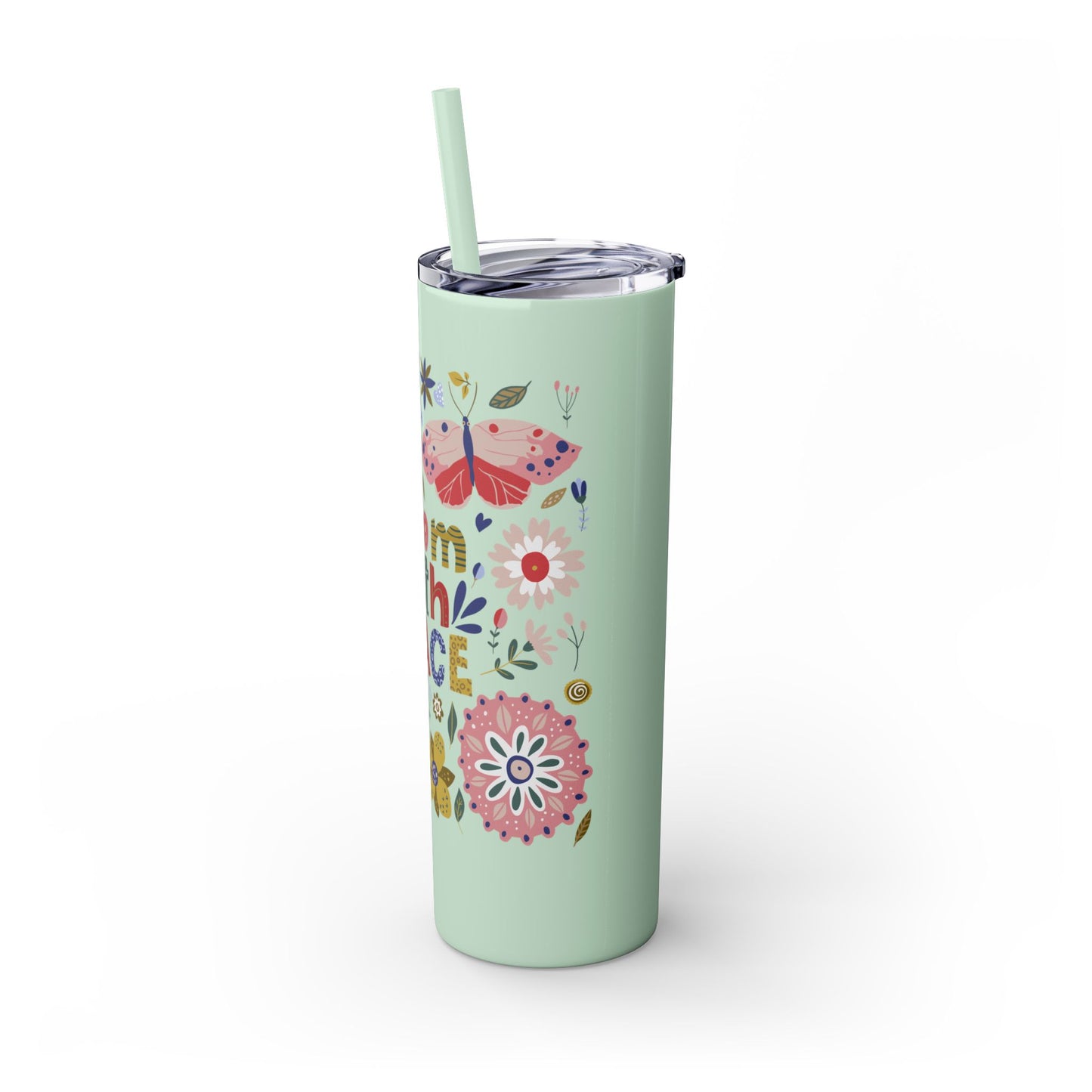 Bloom with Grace 20oz Skinny Tumbler with Straw - Stylish Floral Drinkware
