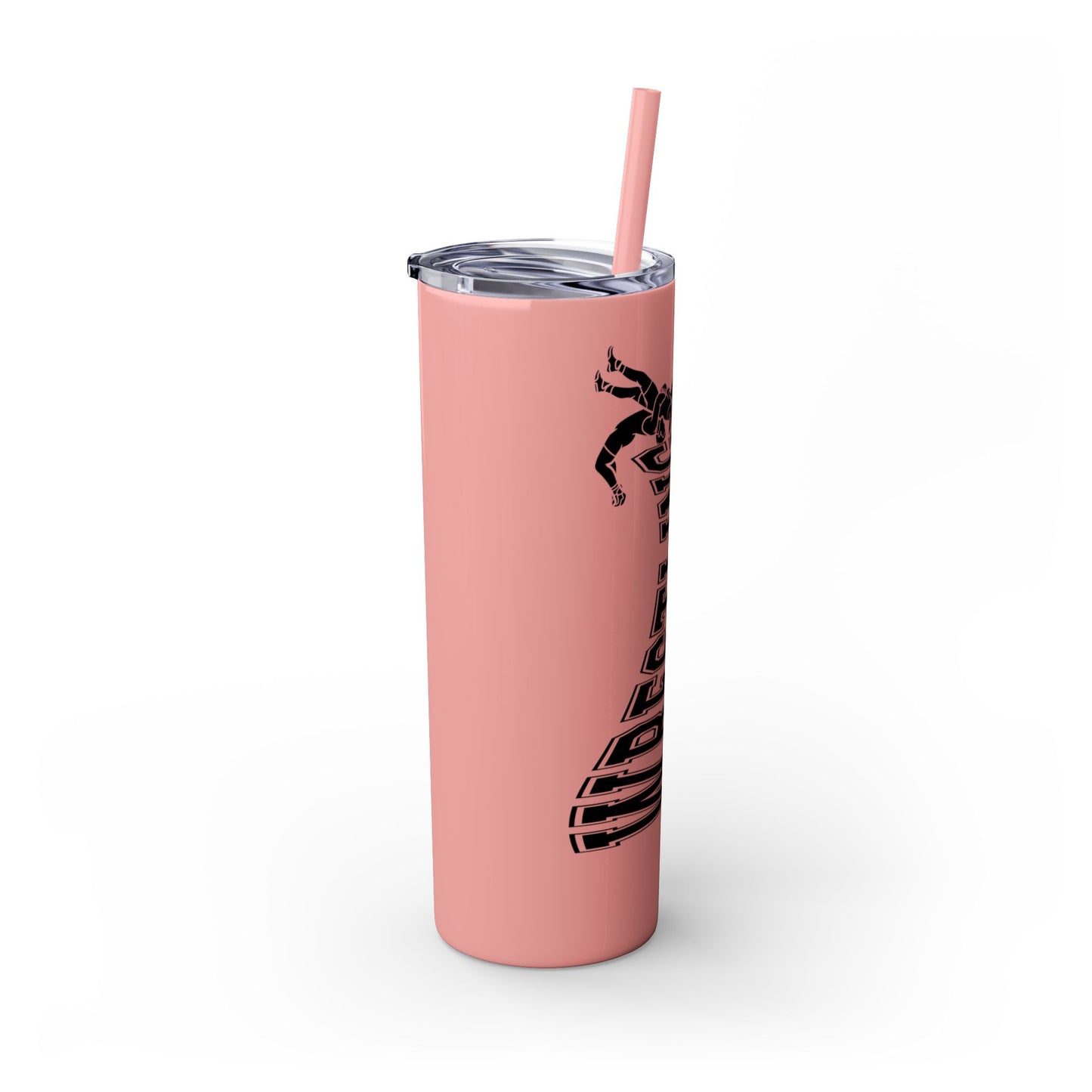 Wrestling Skinny Tumbler with Straw - 20oz Water Bottle for Sports Fans