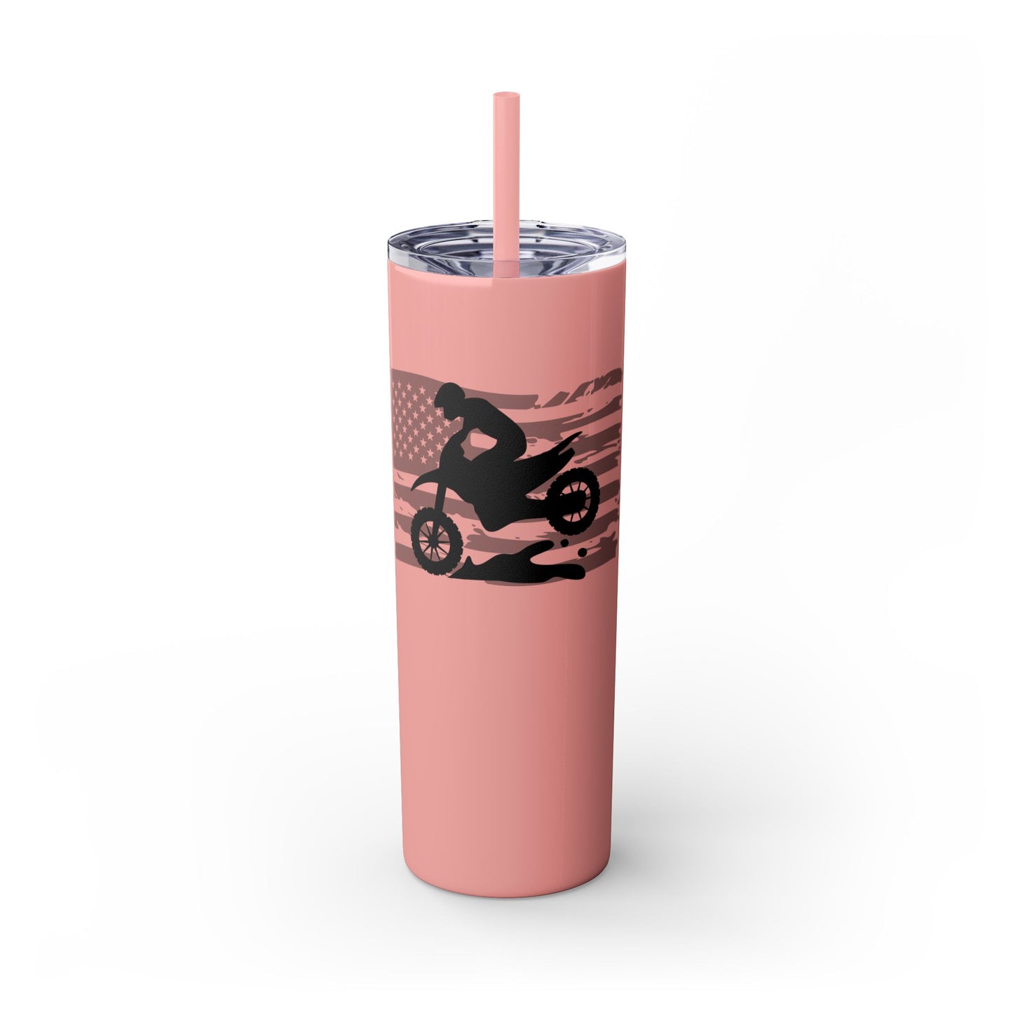 Biker Moto & American Flag Design - 20oz Skinny Tumbler with Straw