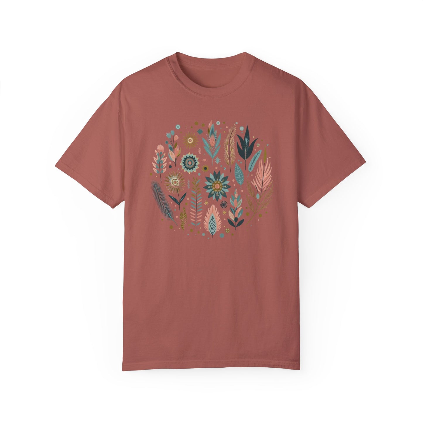 Botanical Print Unisex Garment-Dyed T-Shirt - Casual Floral Graphic Tee