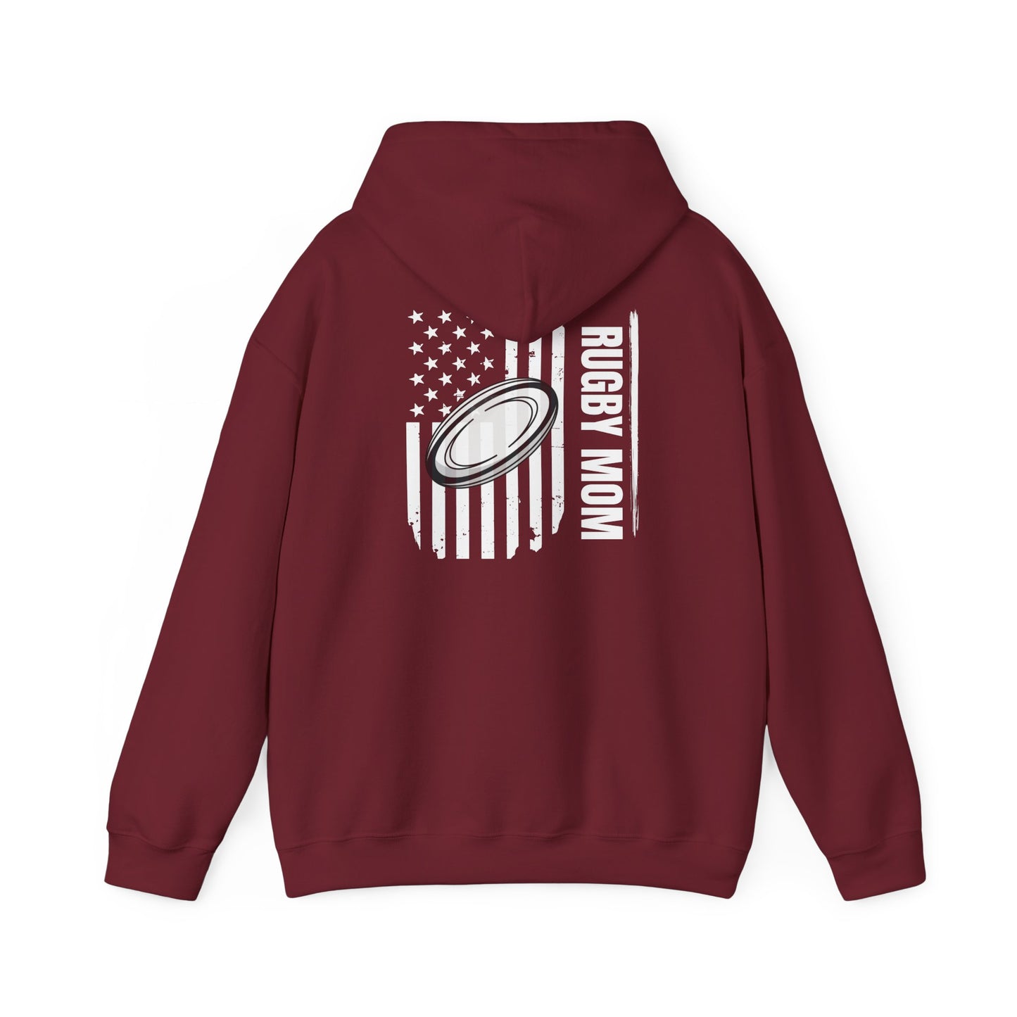 Rugby Mom Hoodie – Unisex Heavy Blend™ Sweatshirt with American Flag Design